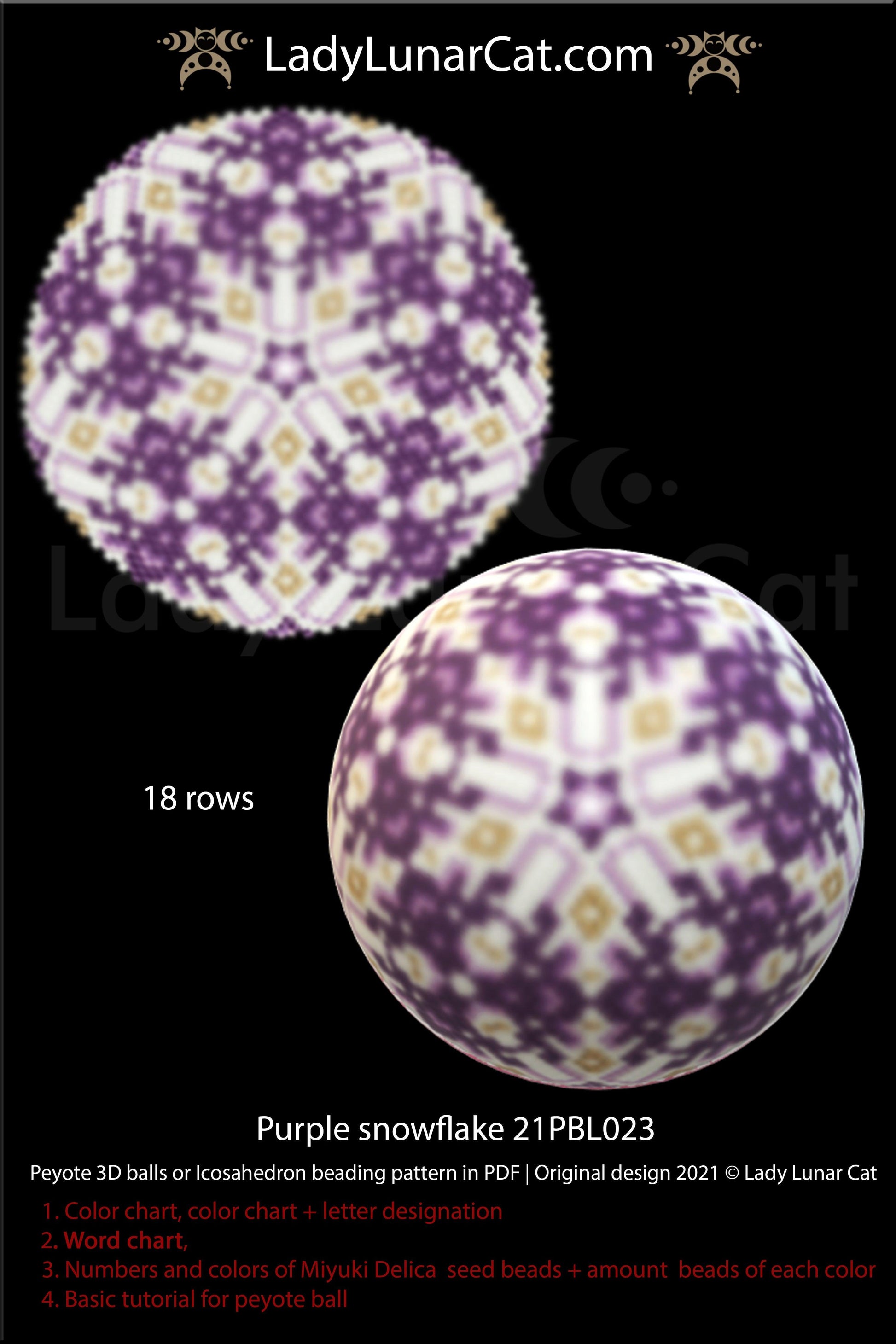 Peyote 3d ball pattern for beading Purple snowflake 21PBL023  18 rows LadyLunarCat