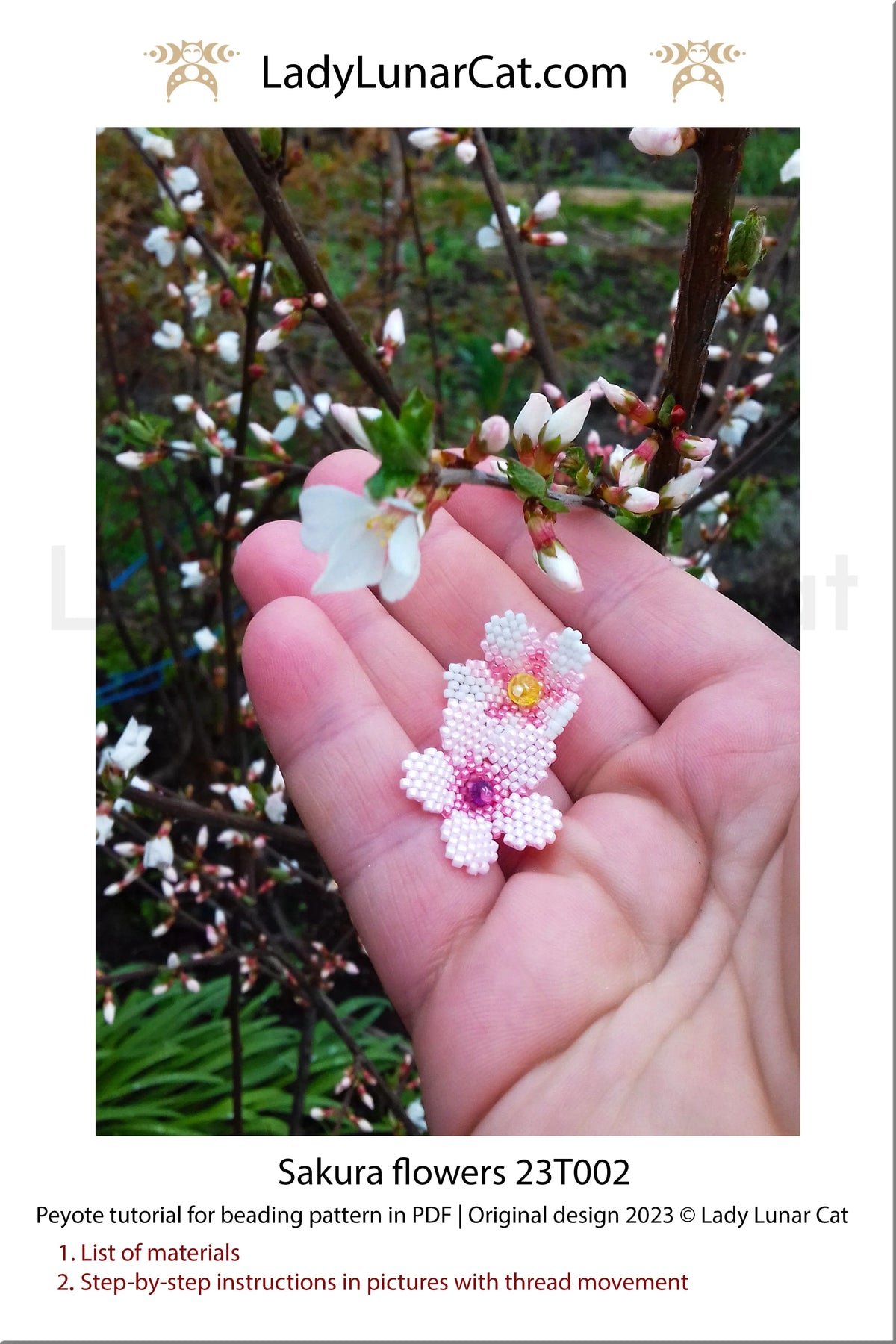 Sakura peyote earring step by step - tutorial photos and text instructions LadyLunarCat