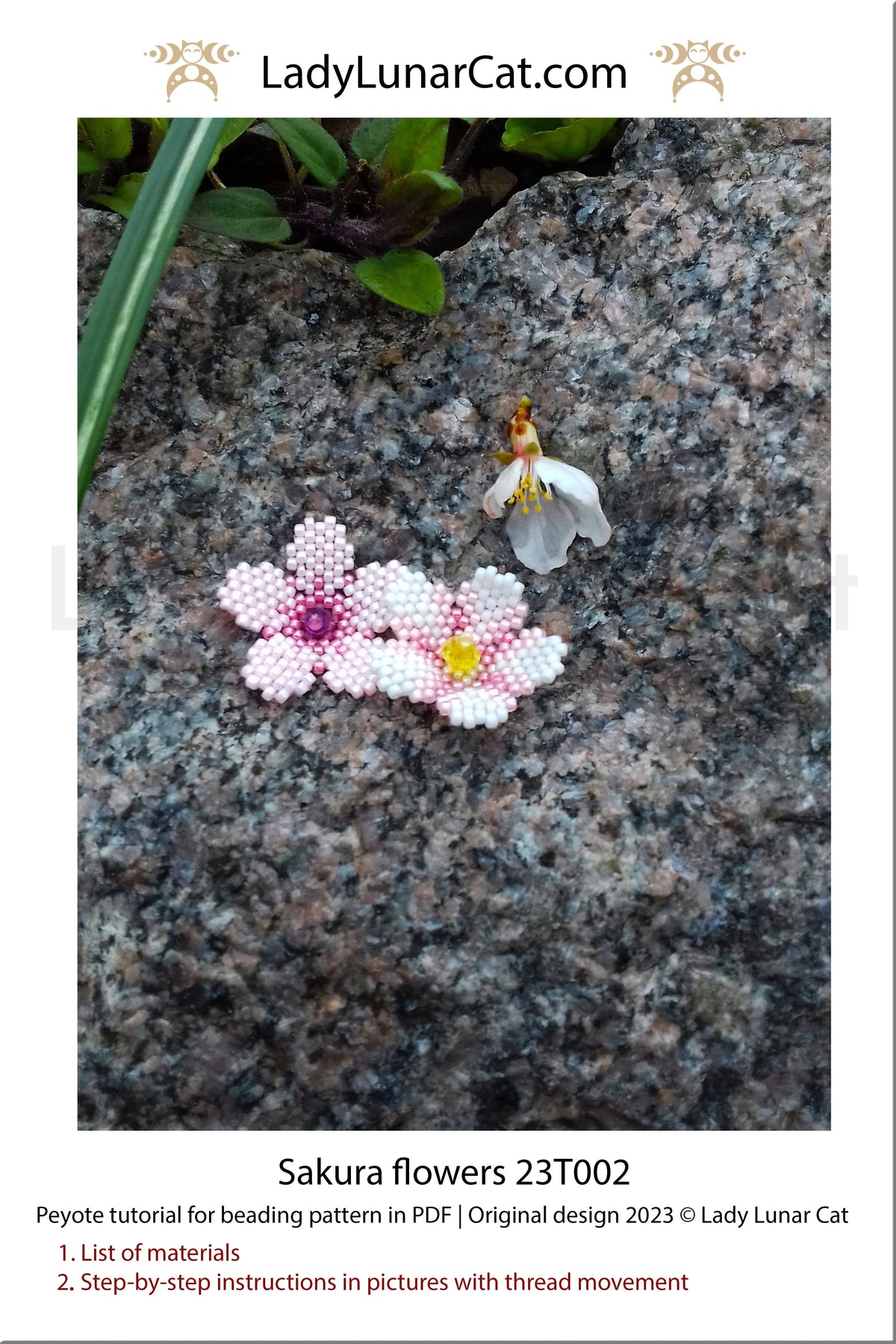 Sakura peyote tutorial page - illustrated step by step guide beginner LadyLunarCat
