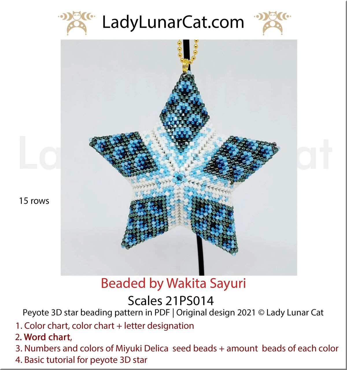 Scales ocean peyote star pattern PDF by Lady Lunar Cat — sea-themed small star 21PS014