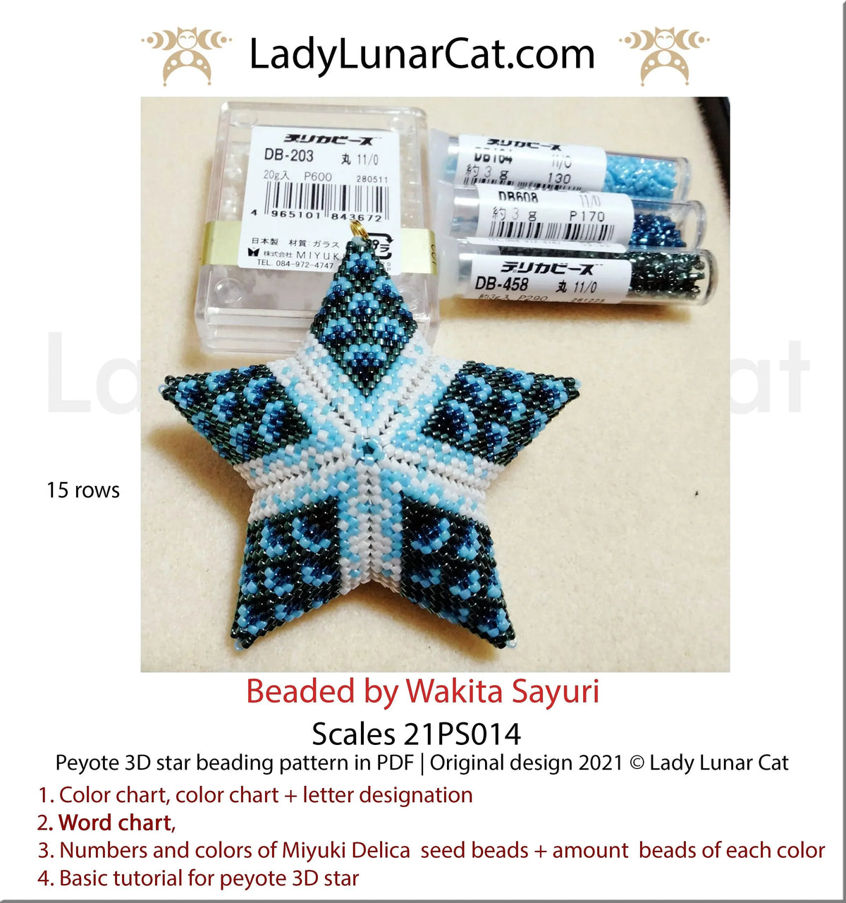 Beaded ocean scales small star — peyote stitch tutorial PDF for all levels