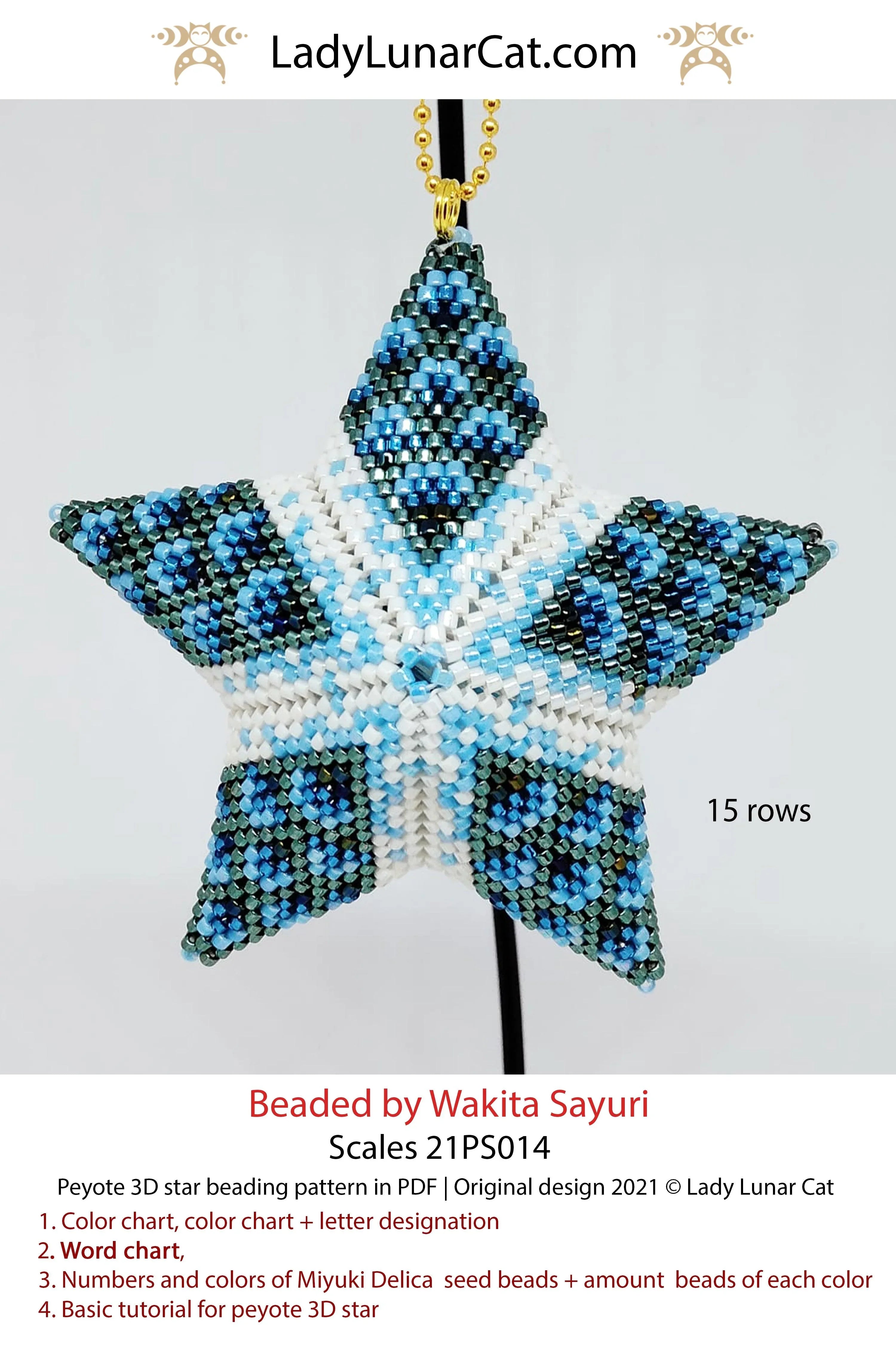 Scales ocean peyote star beading pattern preview — 5 colors, sea motif included