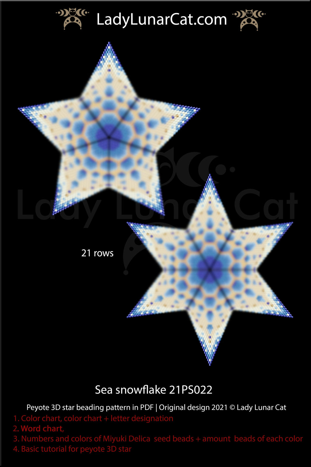 Beaded star pattern for beading- Sea snowflake 21PS022 21 rows LadyLunarCat