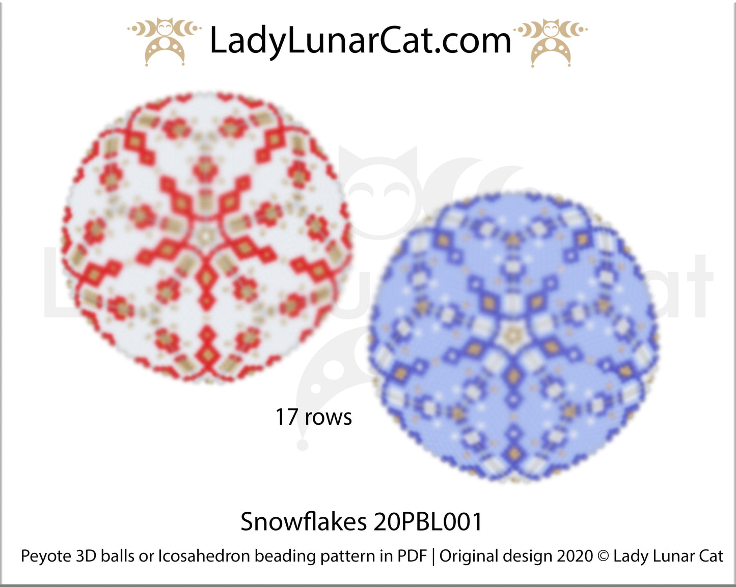 Peyote 3d ball pattern for beadweaving | Beaded Icosahedron Snowflakes 20PBL001 17 rows LadyLunarCat