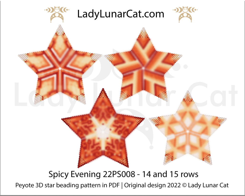 Peyote star pattern for beading, set - Spicy Evening 22PS008 14-15 rows LadyLunarCat