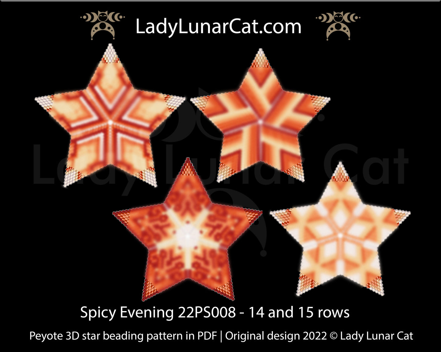 Peyote star pattern for beading, set - Spicy Evening 22PS008 14-15 rows LadyLunarCat