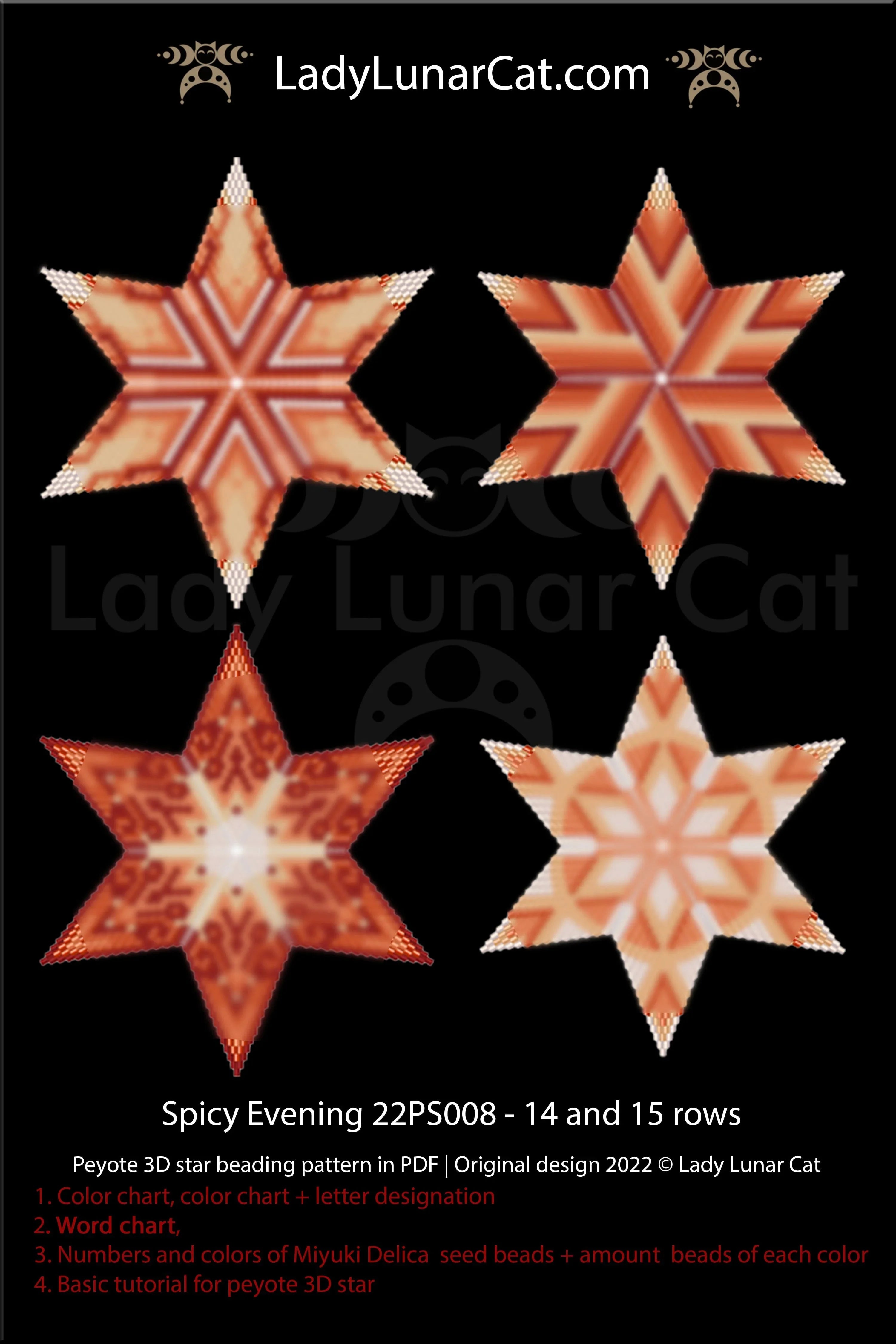 Spicy Evening peyote star pattern chart - 41 pages word chart bead legend PDF LadyLunarCat