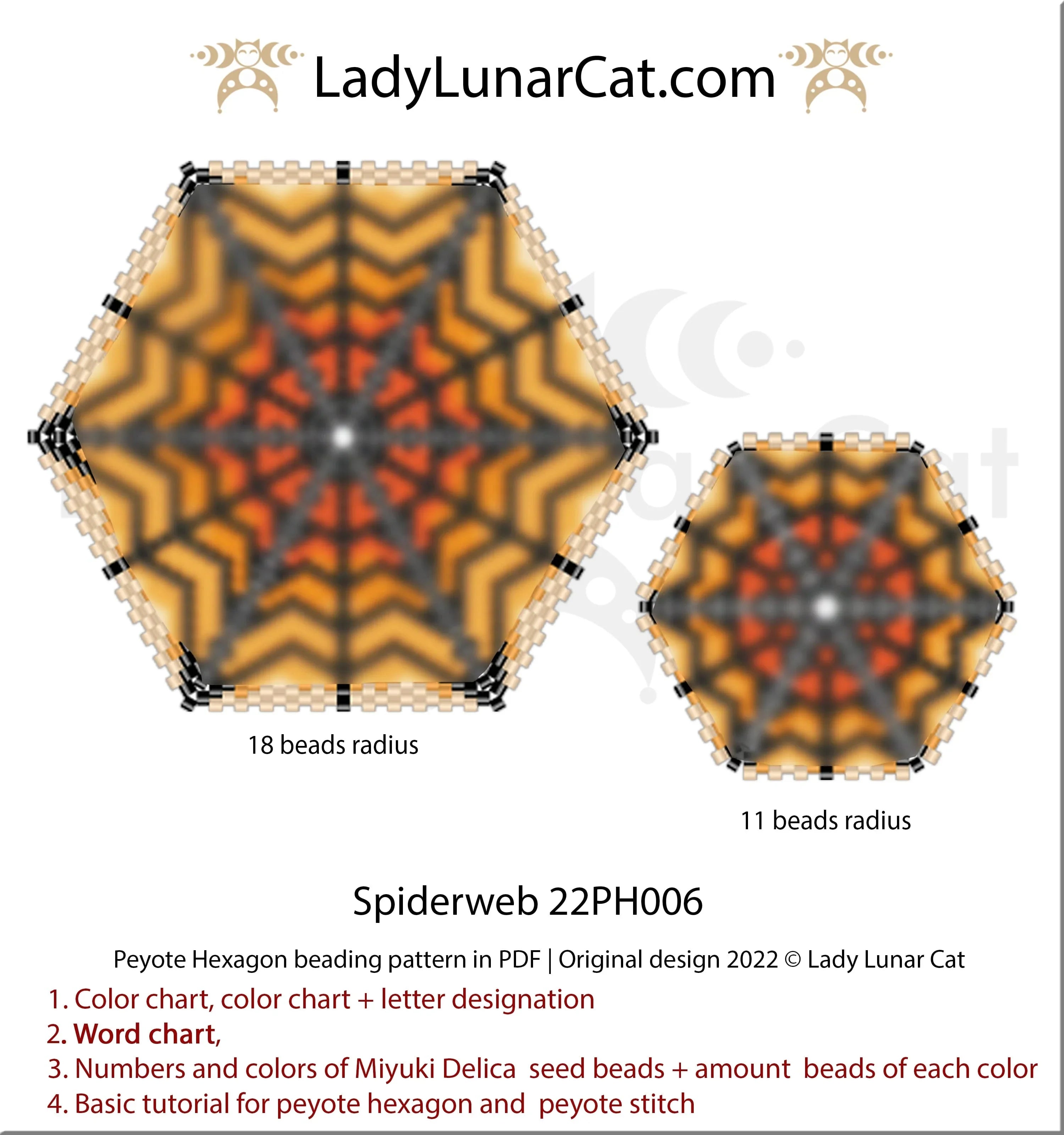 Beaded spiderweb Halloween hexagon pendant — peyote tutorial PDF for all levels