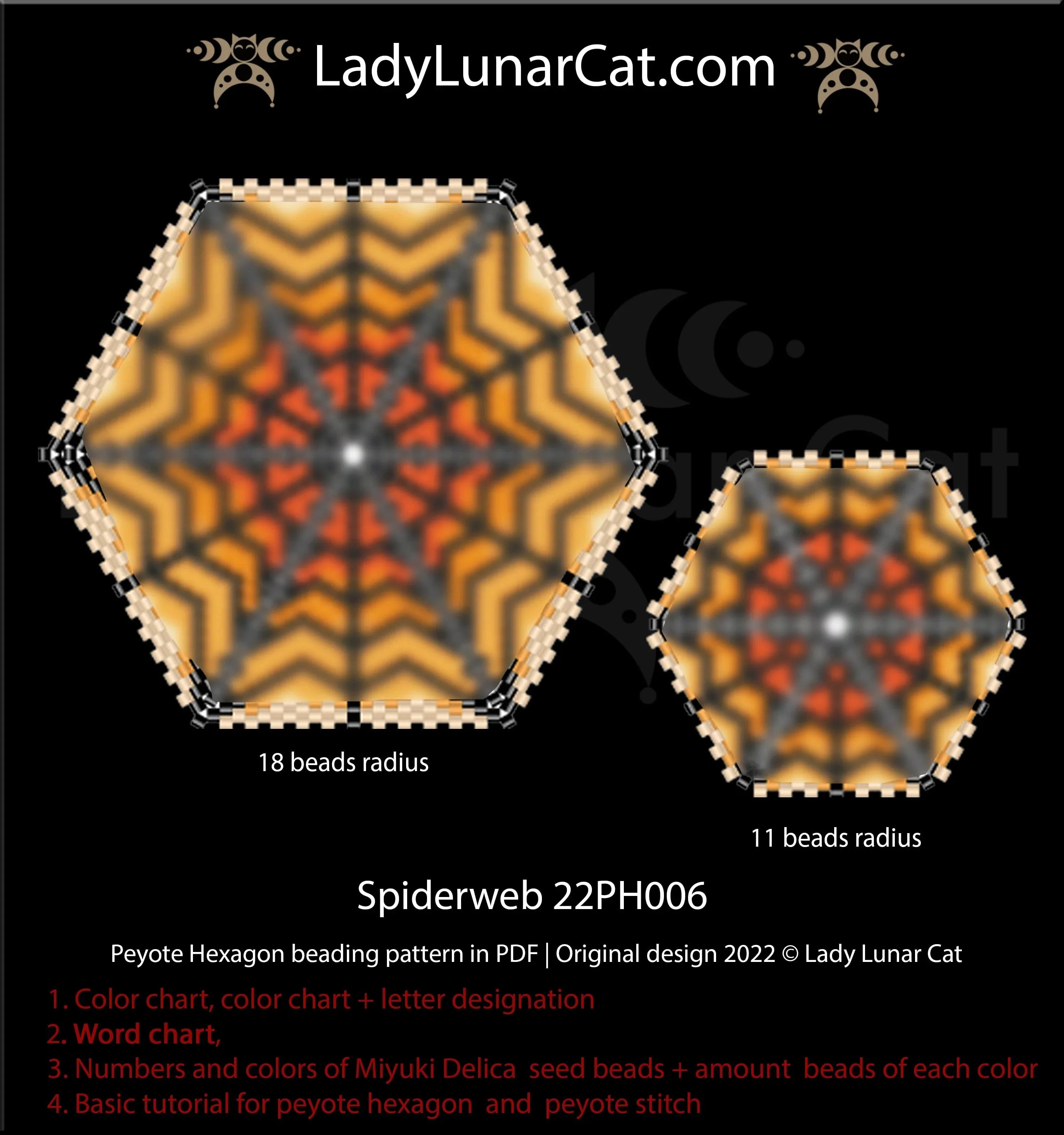 Spiderweb hexagon beading pattern preview — 2 sizes, graph paper included