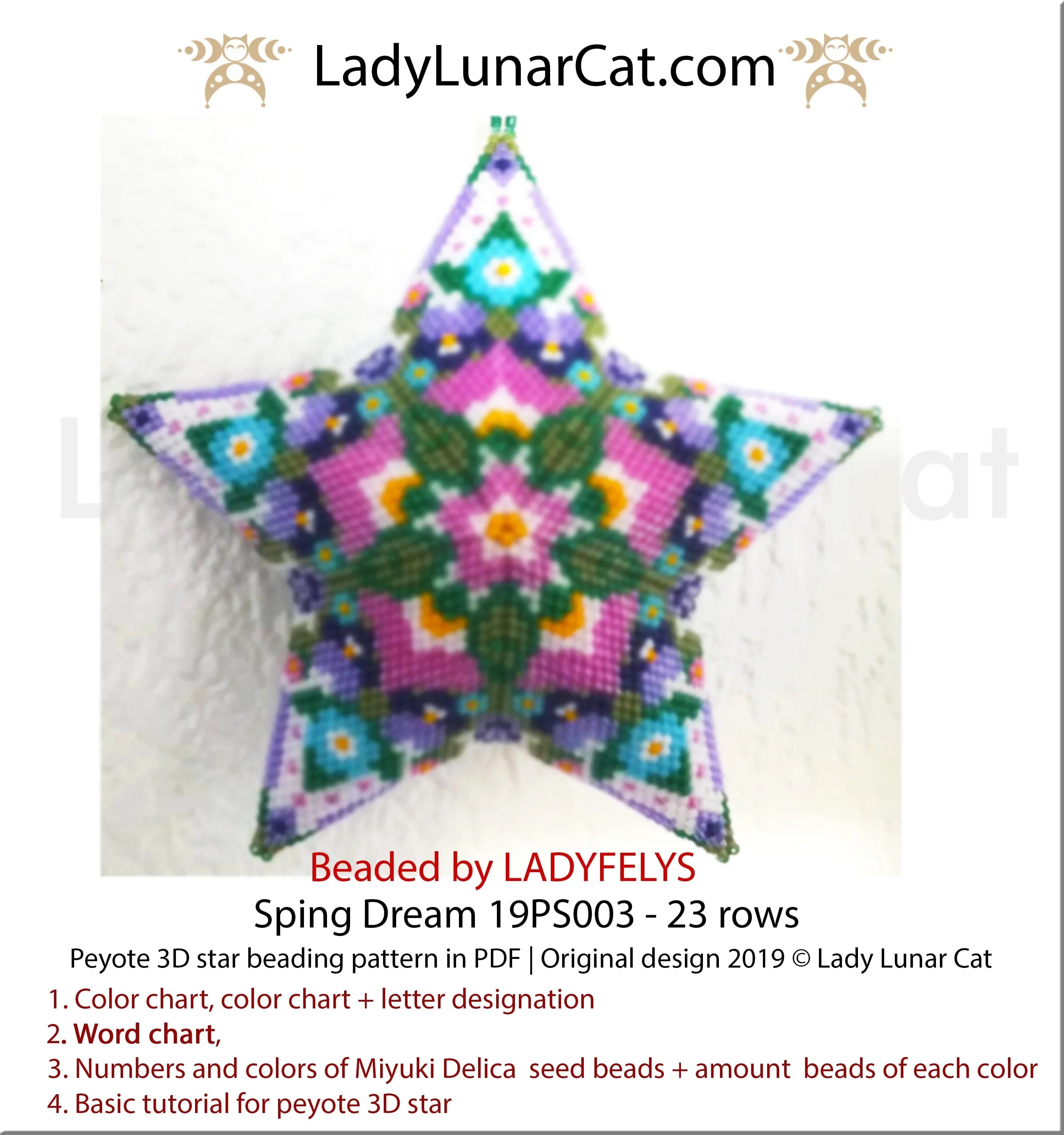 Spring Dream beaded star size L - 55 beads 28 rows vibrant spring palette LadyLunarCat