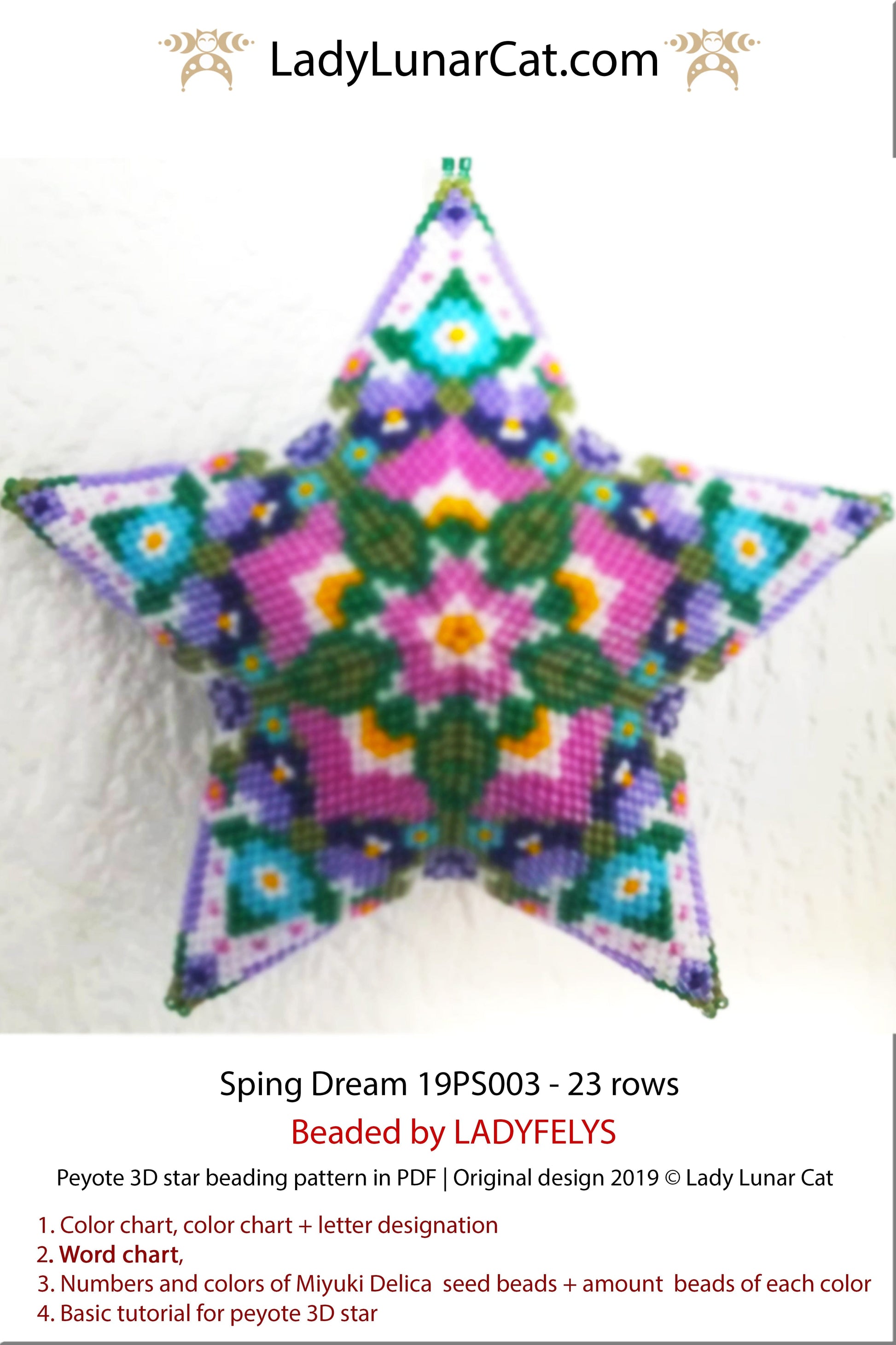 Peyote star patterns for beading flowers Spring dream 19PS003 LadyLunarCat
