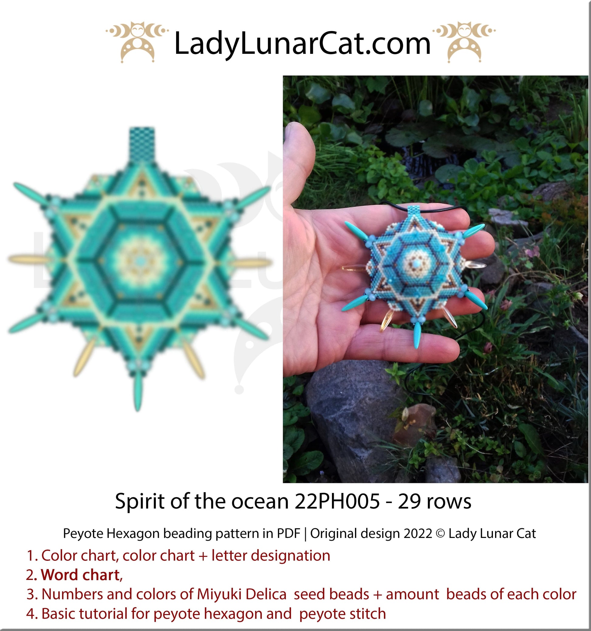 Peyote hexagon pattern for beading Spirit of the ocean 22PH005 LadyLunarCat