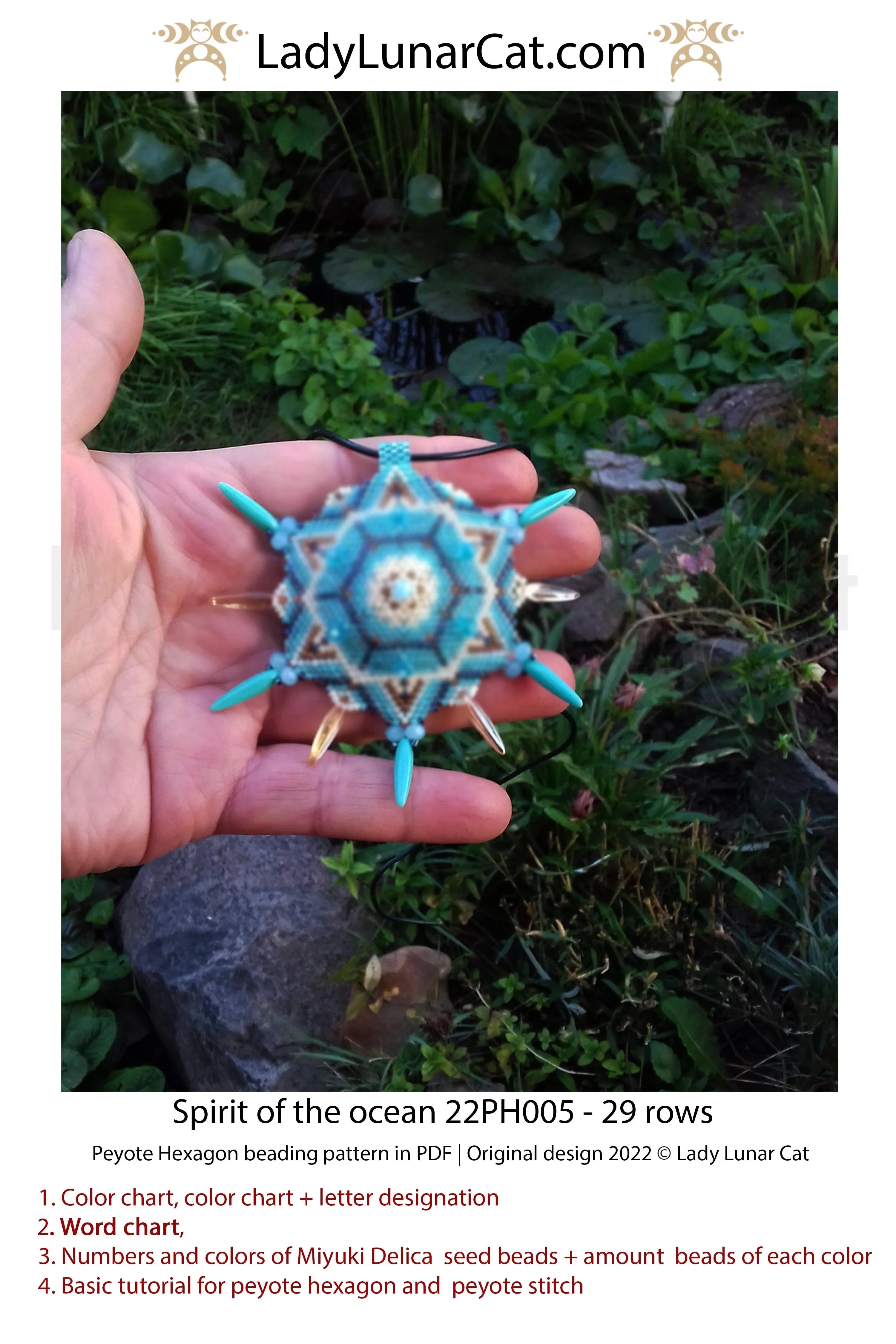 Peyote hexagon spirit of the ocean — 29 rows, Mojito collection, instant download