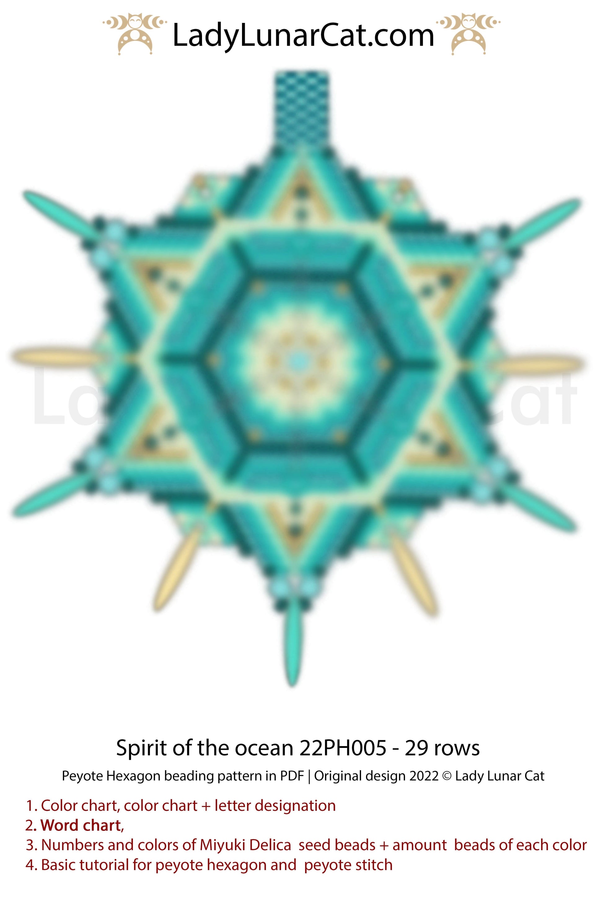 Peyote hexagon pattern for beading Spirit of the ocean 22PH005 LadyLunarCat