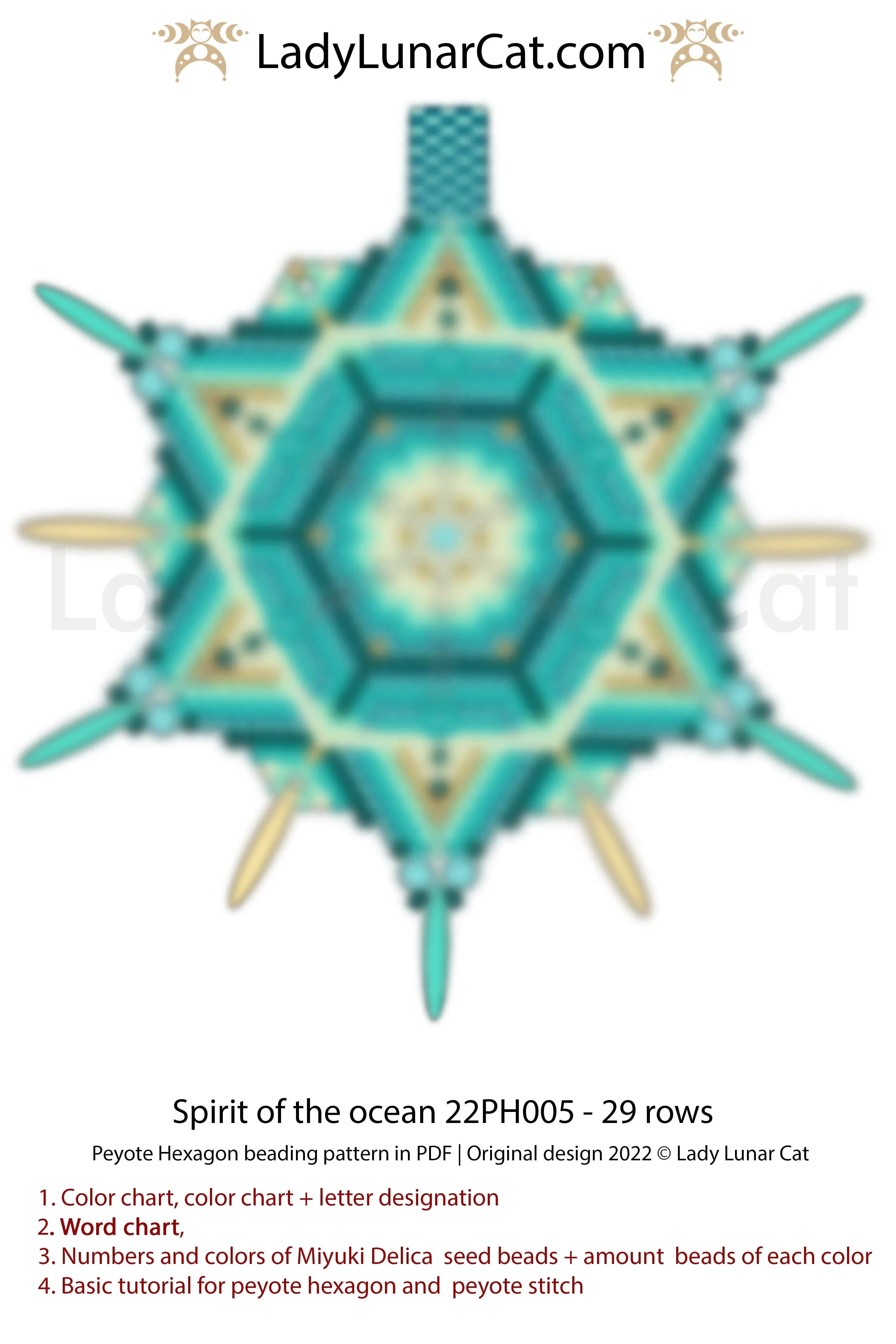 Beaded ocean spirit hexagon pendant — peyote tutorial PDF for all levels
