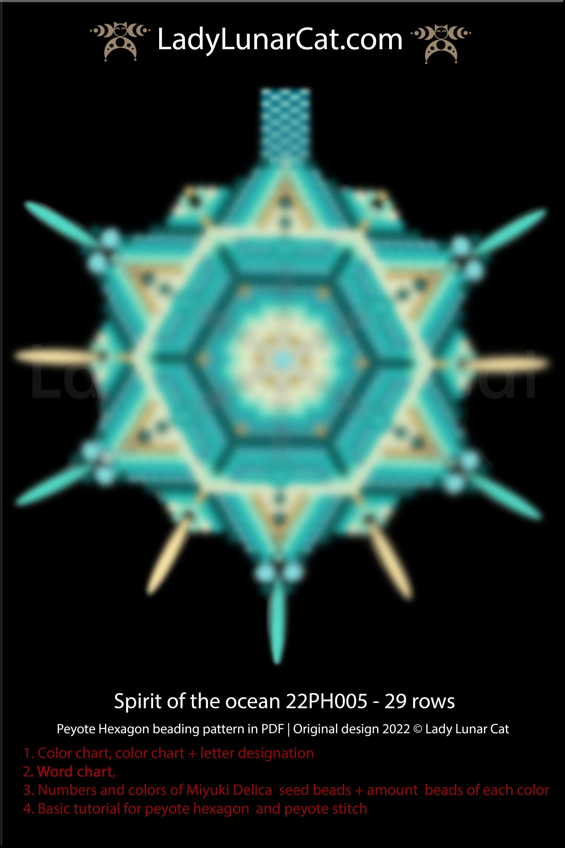 Peyote hexagon pattern for beading Spirit of the ocean 22PH005 LadyLunarCat