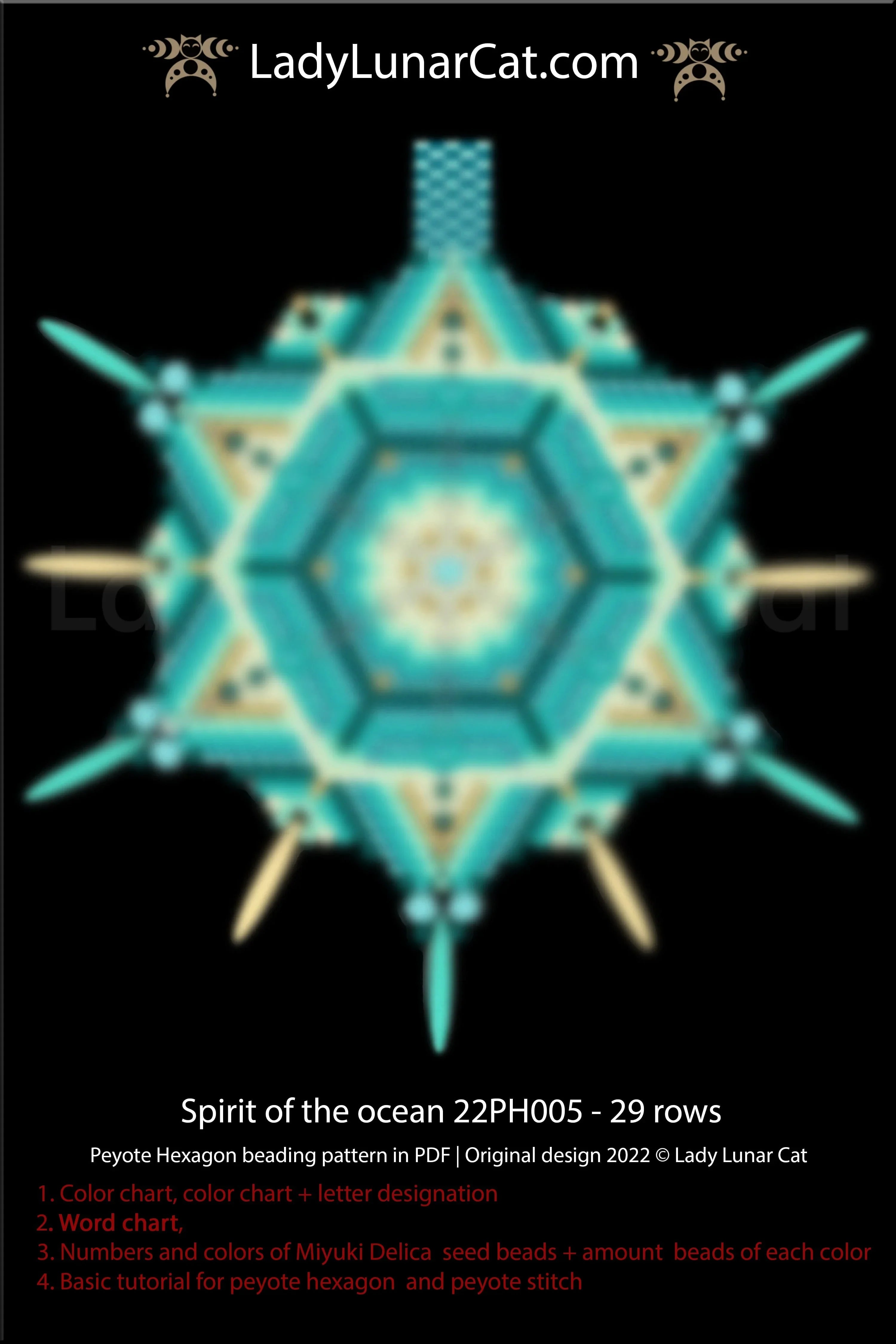 Spirit of the ocean hexagon beading pattern preview — 6 colors, graph paper included