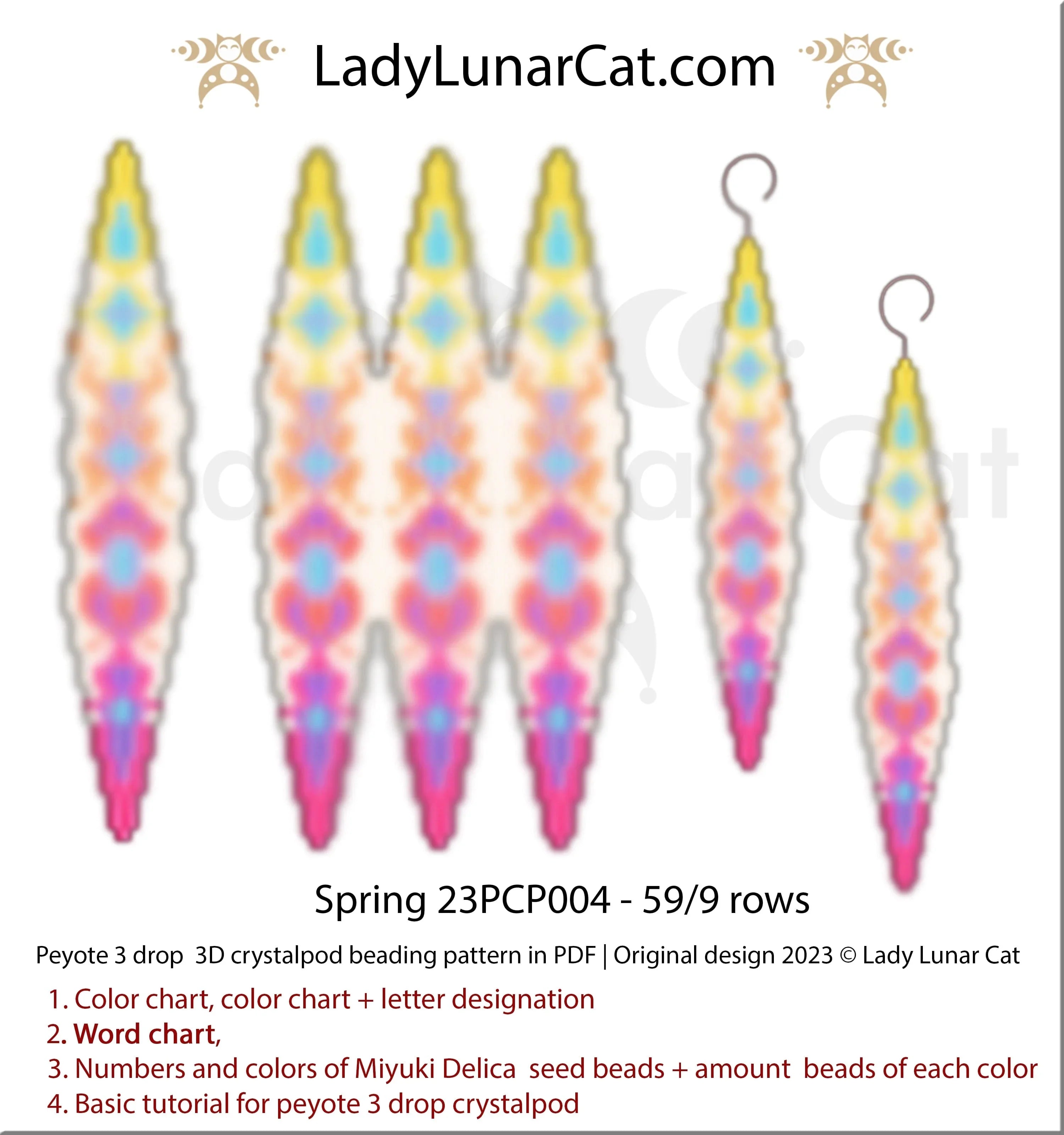 Spring peyote crystalpod - finished earrings front view 3D pod LadyLunarCat