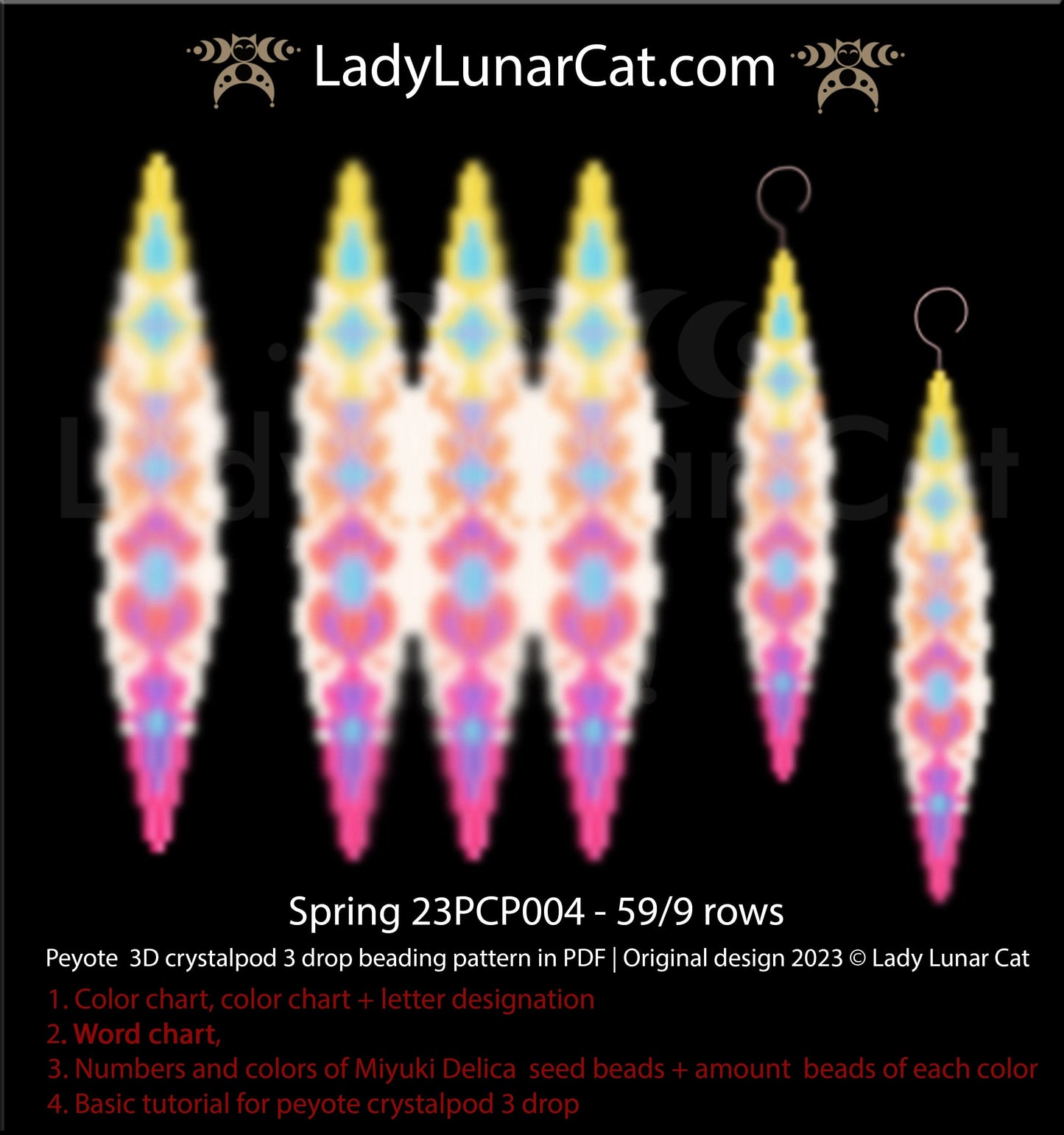 Peyote 3drop pod pattern or crystalpod pattern for beading Spring 23PCP004 LadyLunarCat