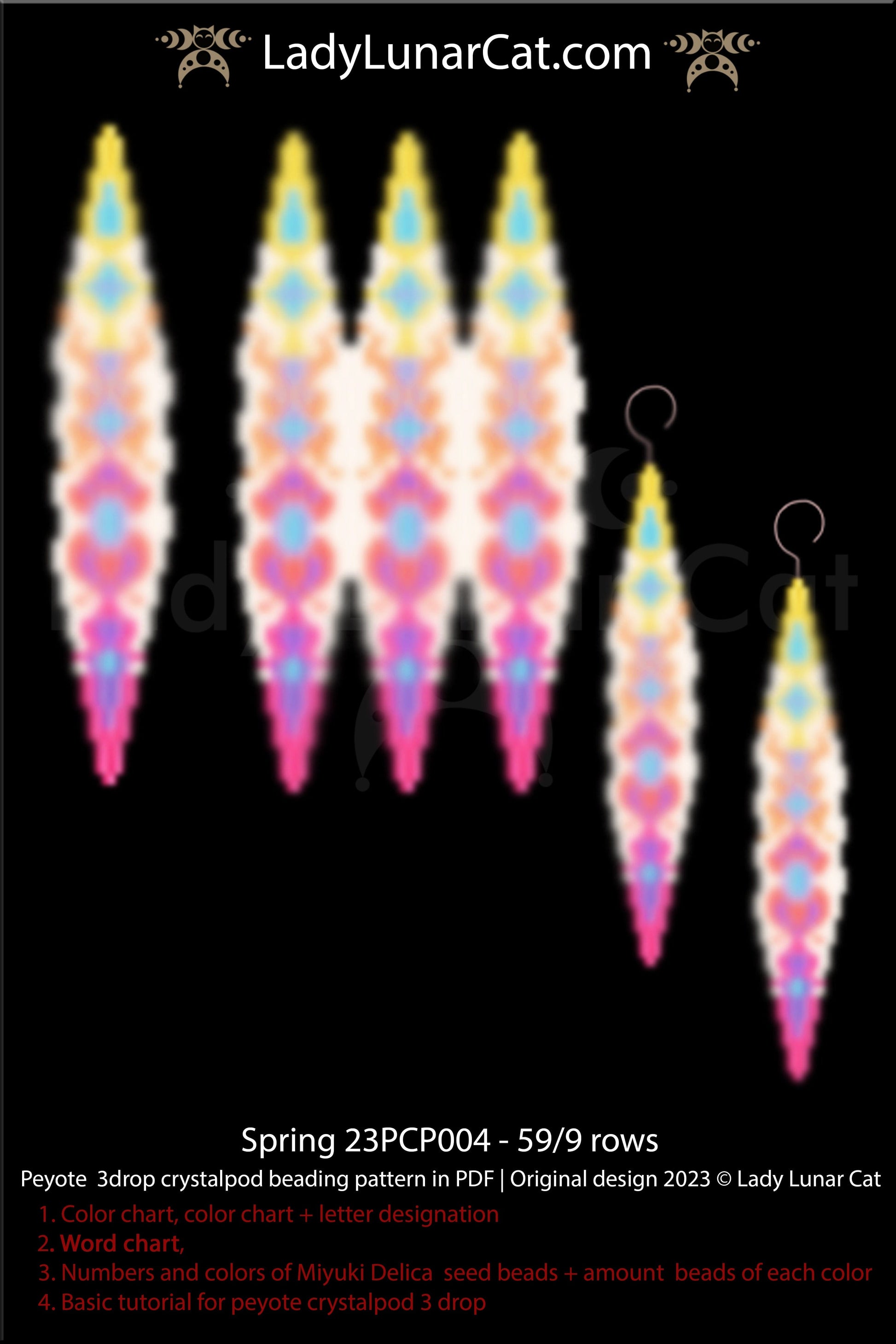 Peyote 3drop pod pattern or crystalpod pattern for beading Spring 23PCP004 LadyLunarCat