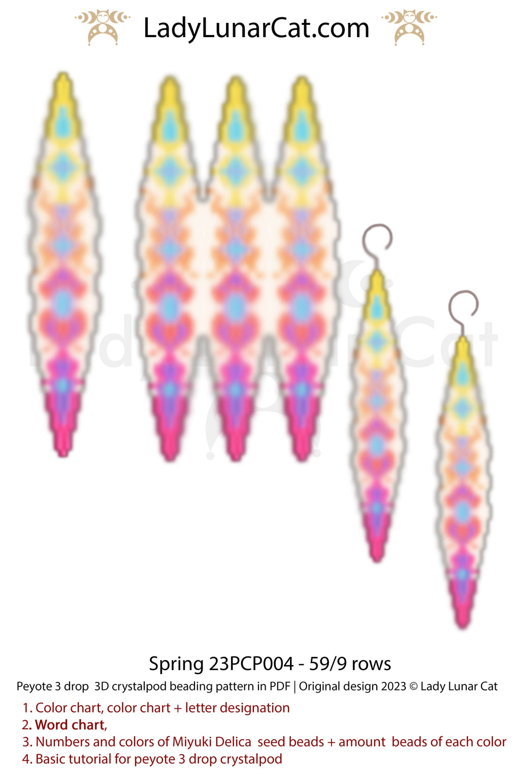 Peyote 3drop pod pattern or crystalpod pattern for beading Spring 23PCP004 LadyLunarCat