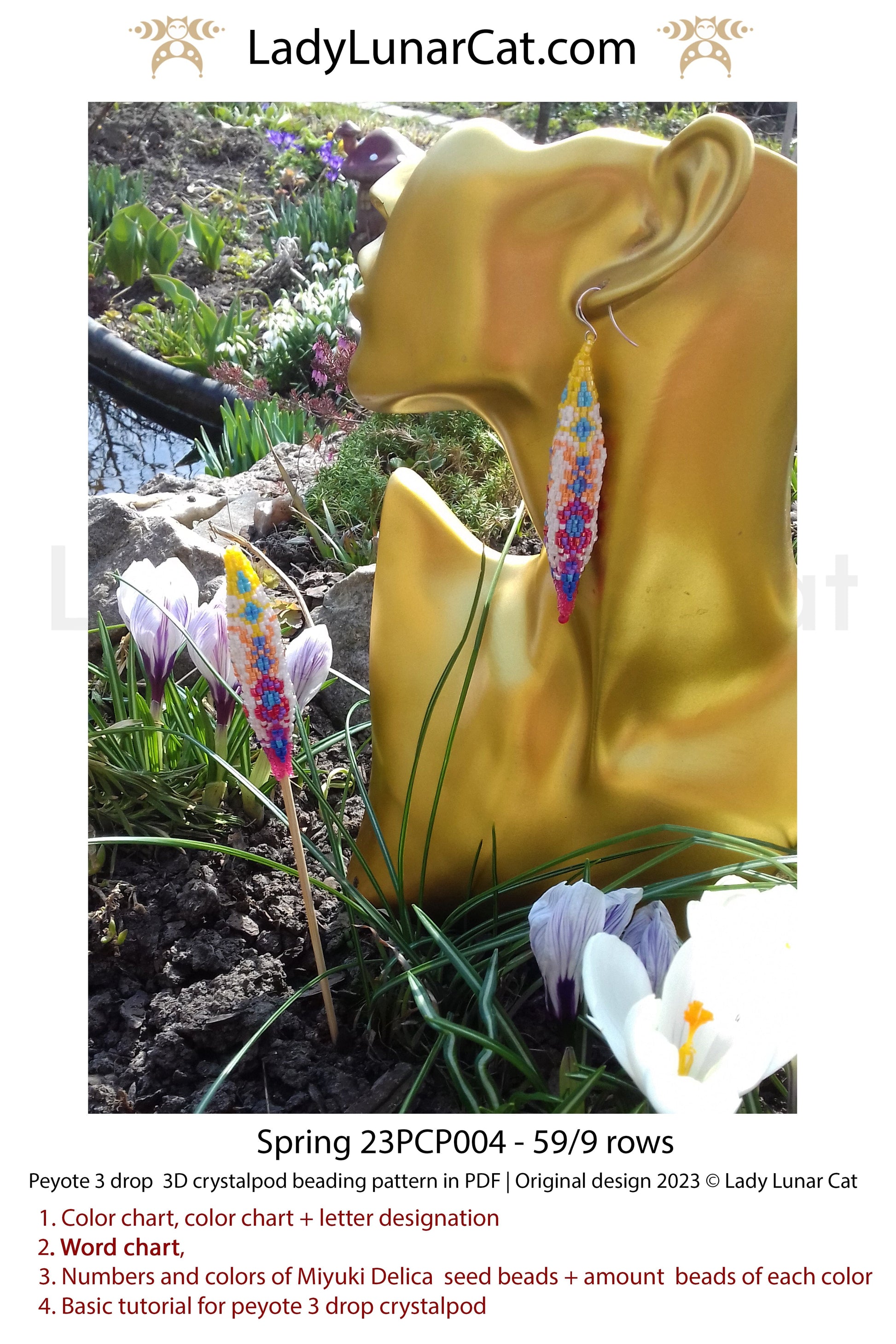 Peyote 3drop pod pattern or crystalpod pattern for beading Spring 23PCP004 LadyLunarCat