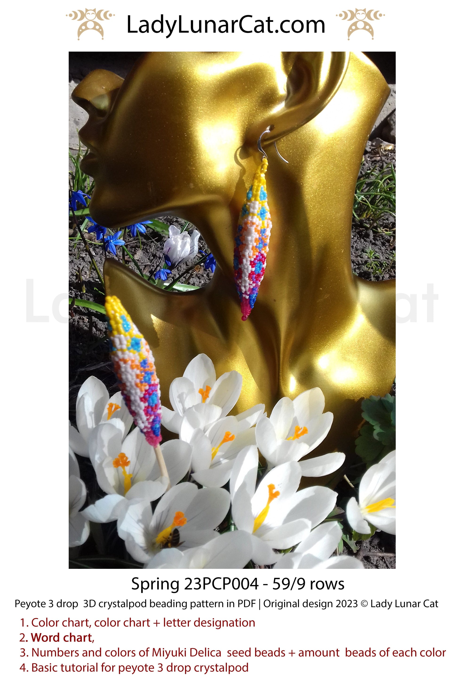 Peyote 3drop pod pattern or crystalpod pattern for beading Spring 23PCP004 LadyLunarCat