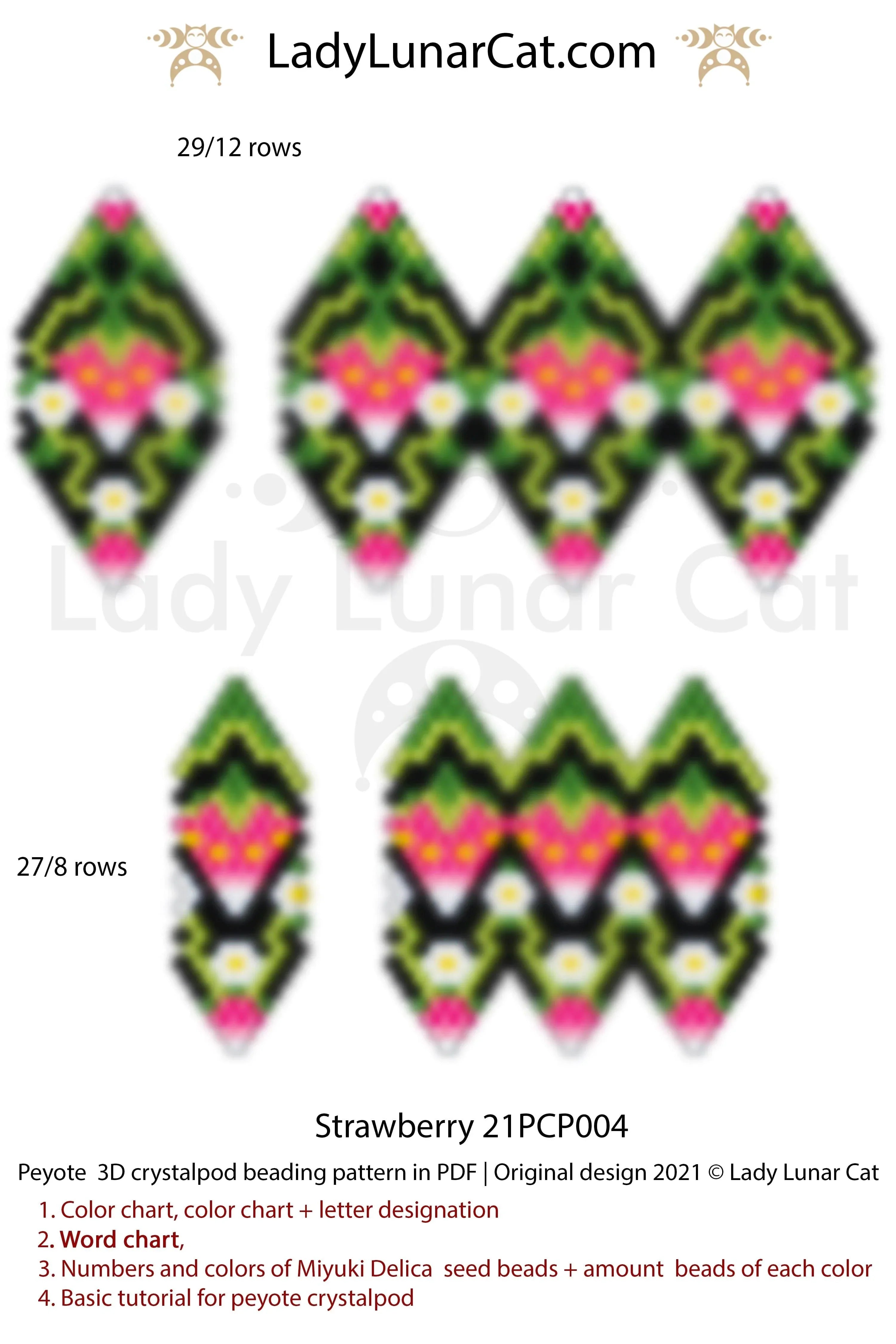 3D peyote crystalpod strawberry — 2 sizes cottagecore summer earrings instant download LadyLunarCat