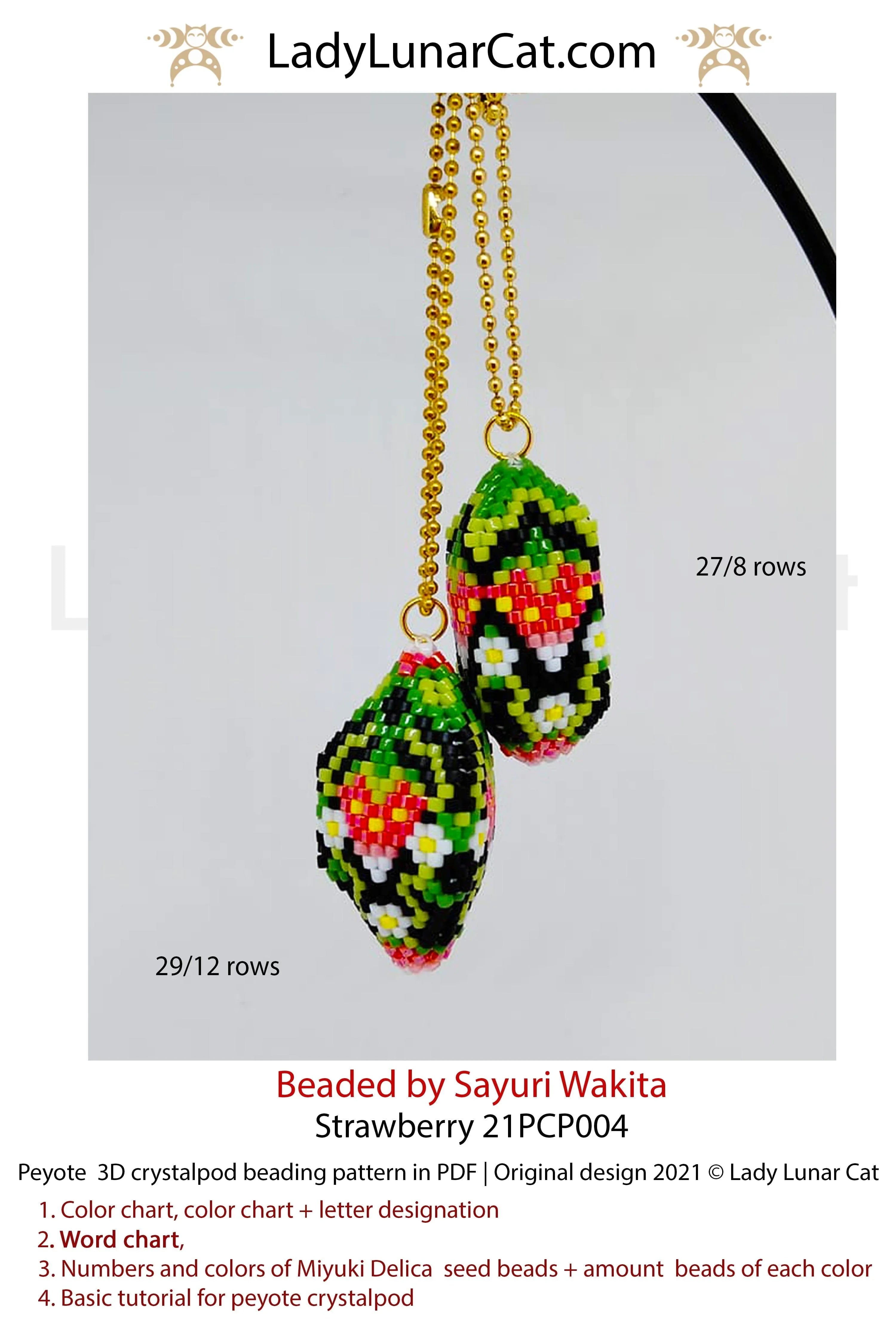 Beaded strawberry crystalpod — 2 sizes cottagecore summer earrings pendant peyote beading LadyLunarCat