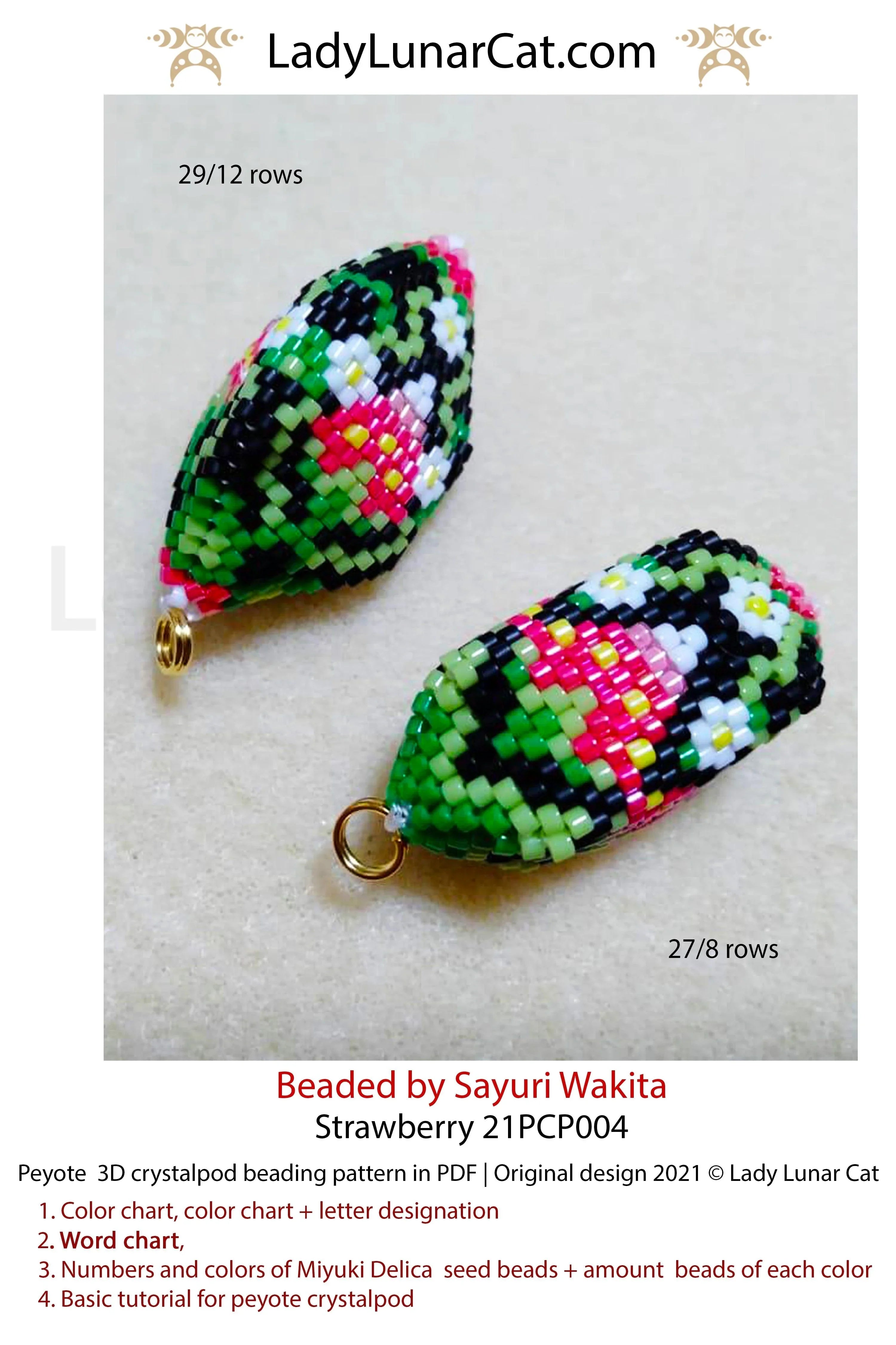 Strawberry crystalpod pattern preview — 2 sizes cottagecore summer earrings pendant beading LadyLunarCat