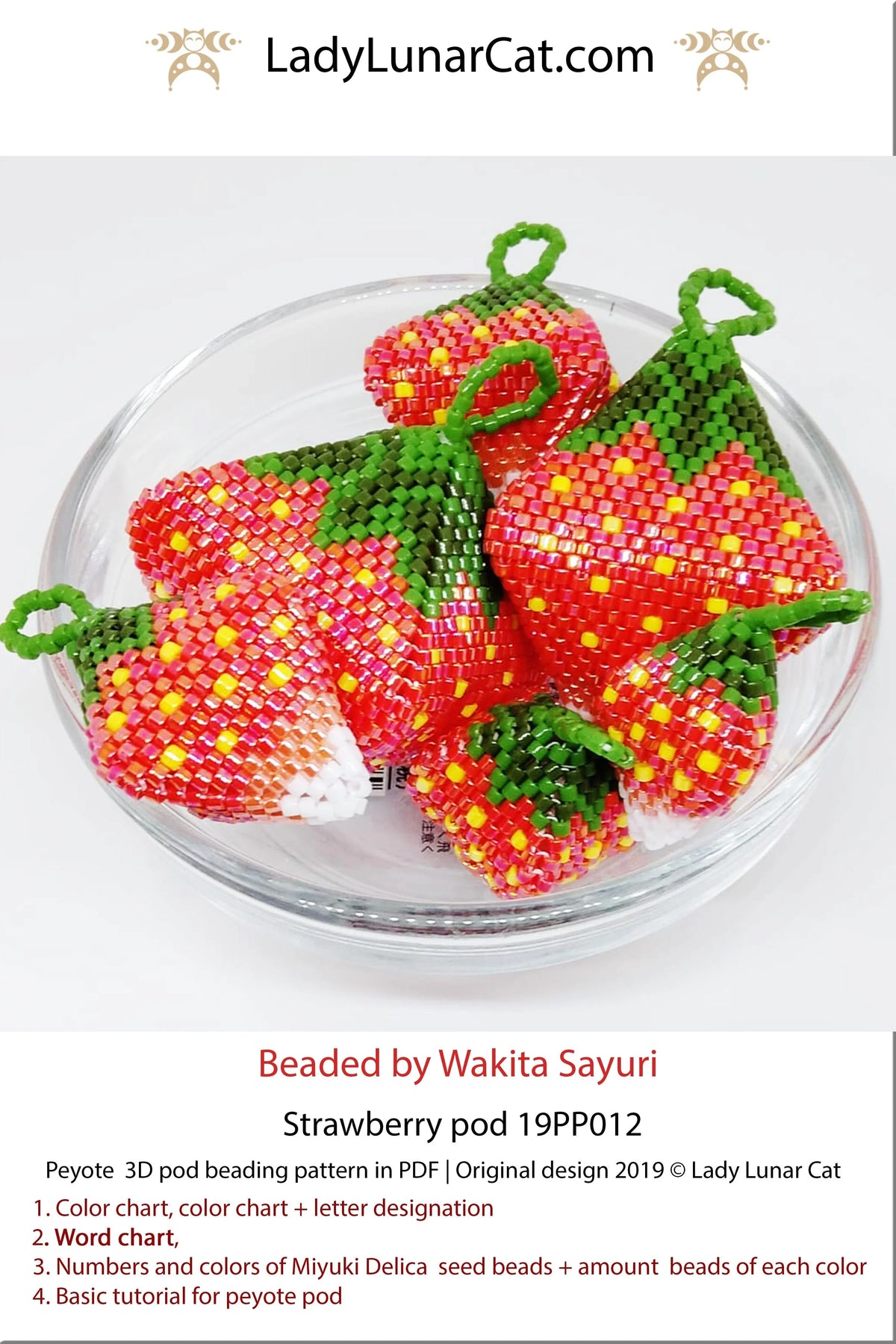 Strawberry peyote pod with 4 petals — cottagecore jewelry beading tutorial PDF