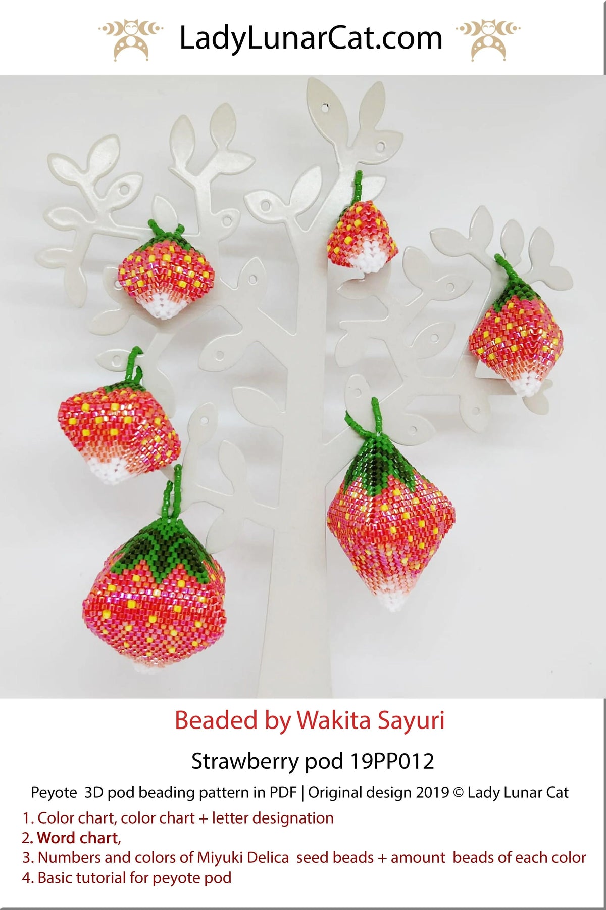 3D beaded strawberry earrings — seed bead pattern for Delica 11/0 and TOHO 15/0