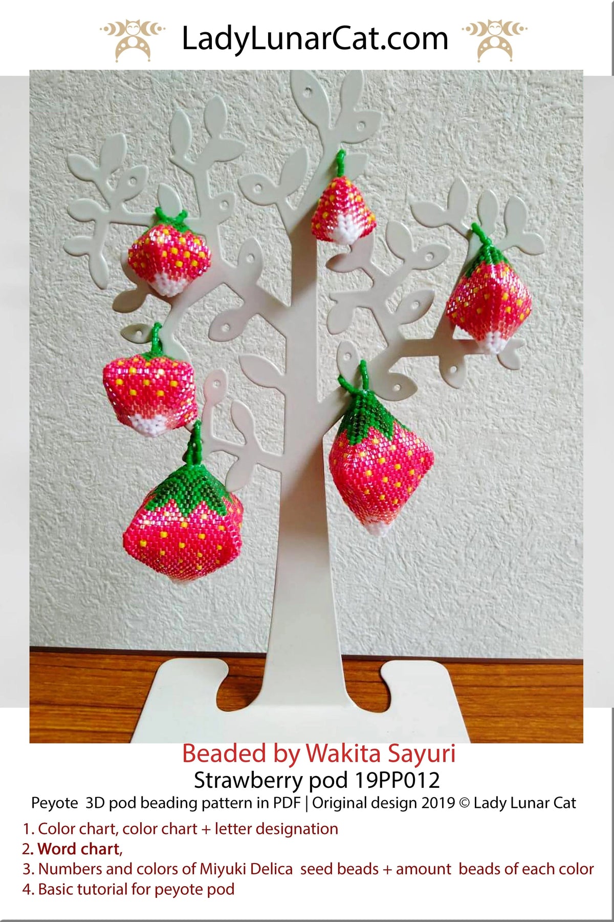 Peyote pod strawberry pattern preview — word chart and graph paper for all levels