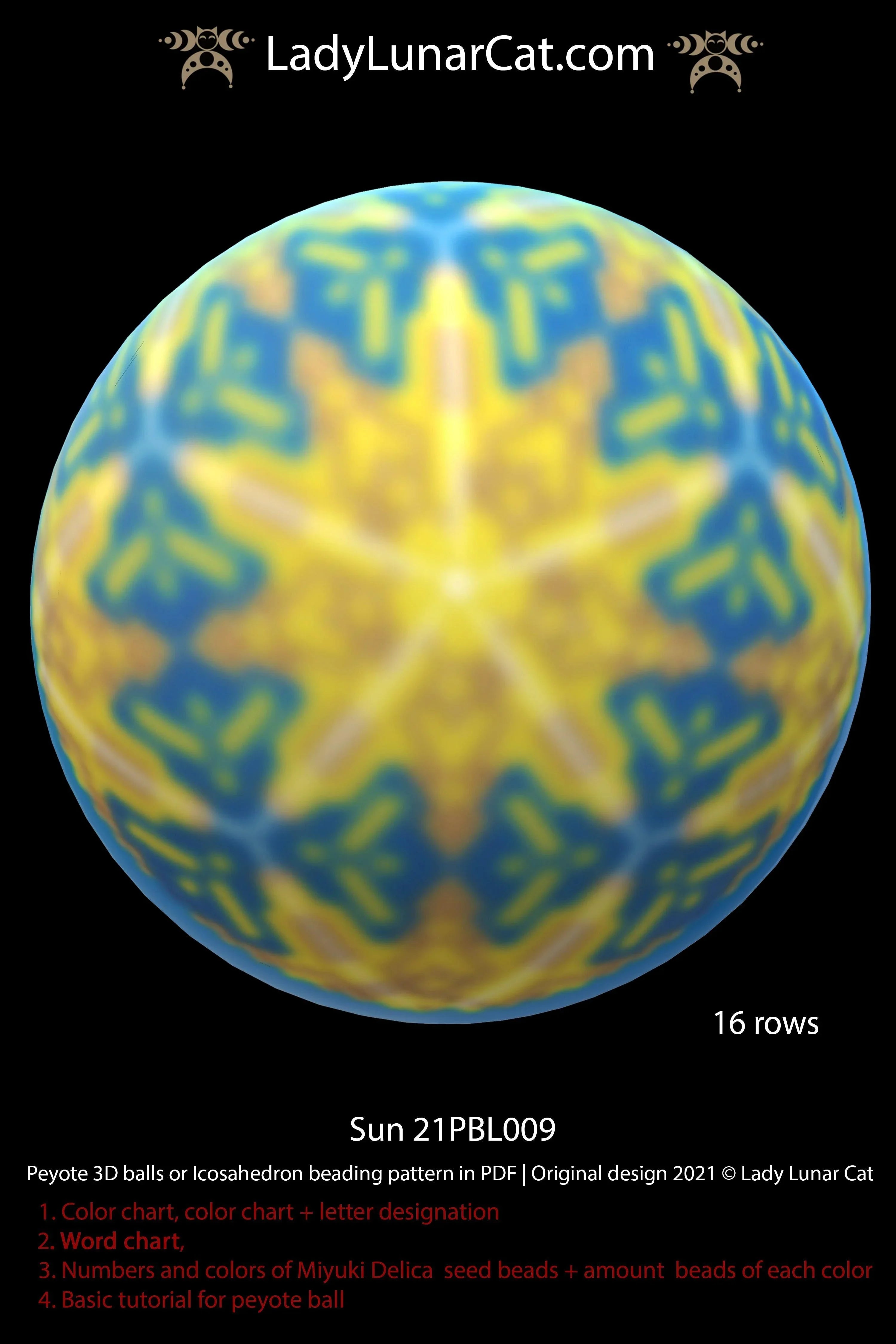 Sun 3D ball pattern chart - word chart bead legend 12 pages PDF LadyLunarCat