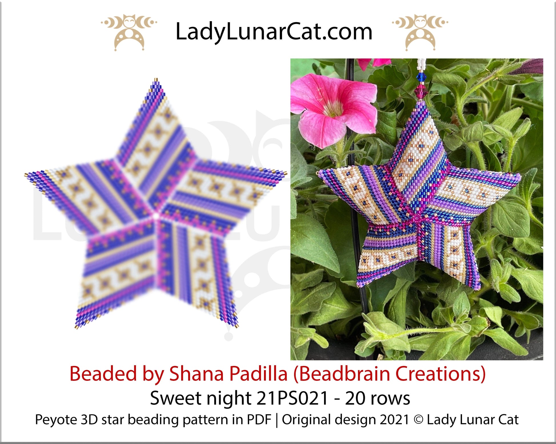 Beaded star pattern for beading- Sweet night 21PS021 20 rows LadyLunarCat