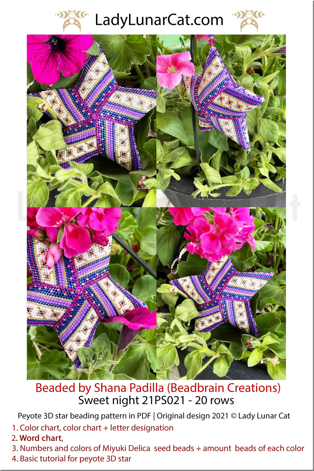 Beaded star pattern for beading- Sweet night 21PS021 20 rows LadyLunarCat