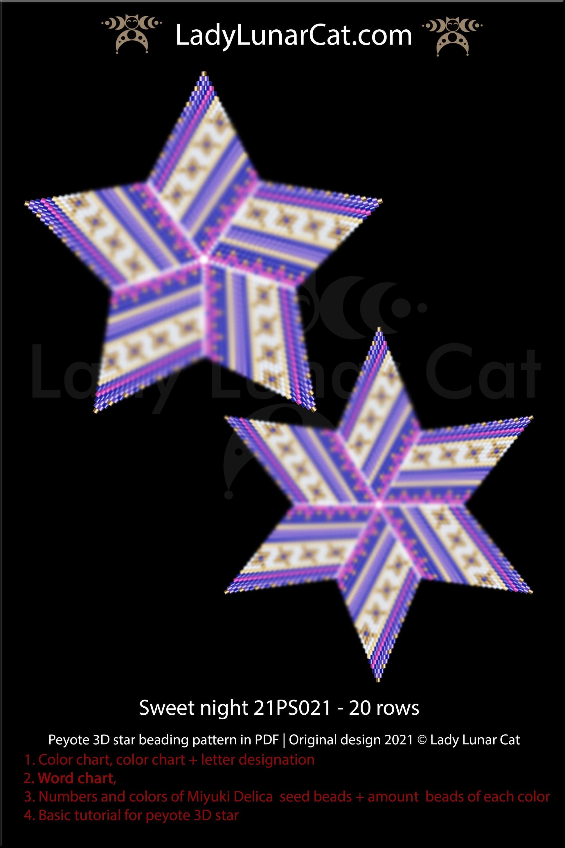 Beaded star pattern for beading- Sweet night 21PS021 20 rows LadyLunarCat