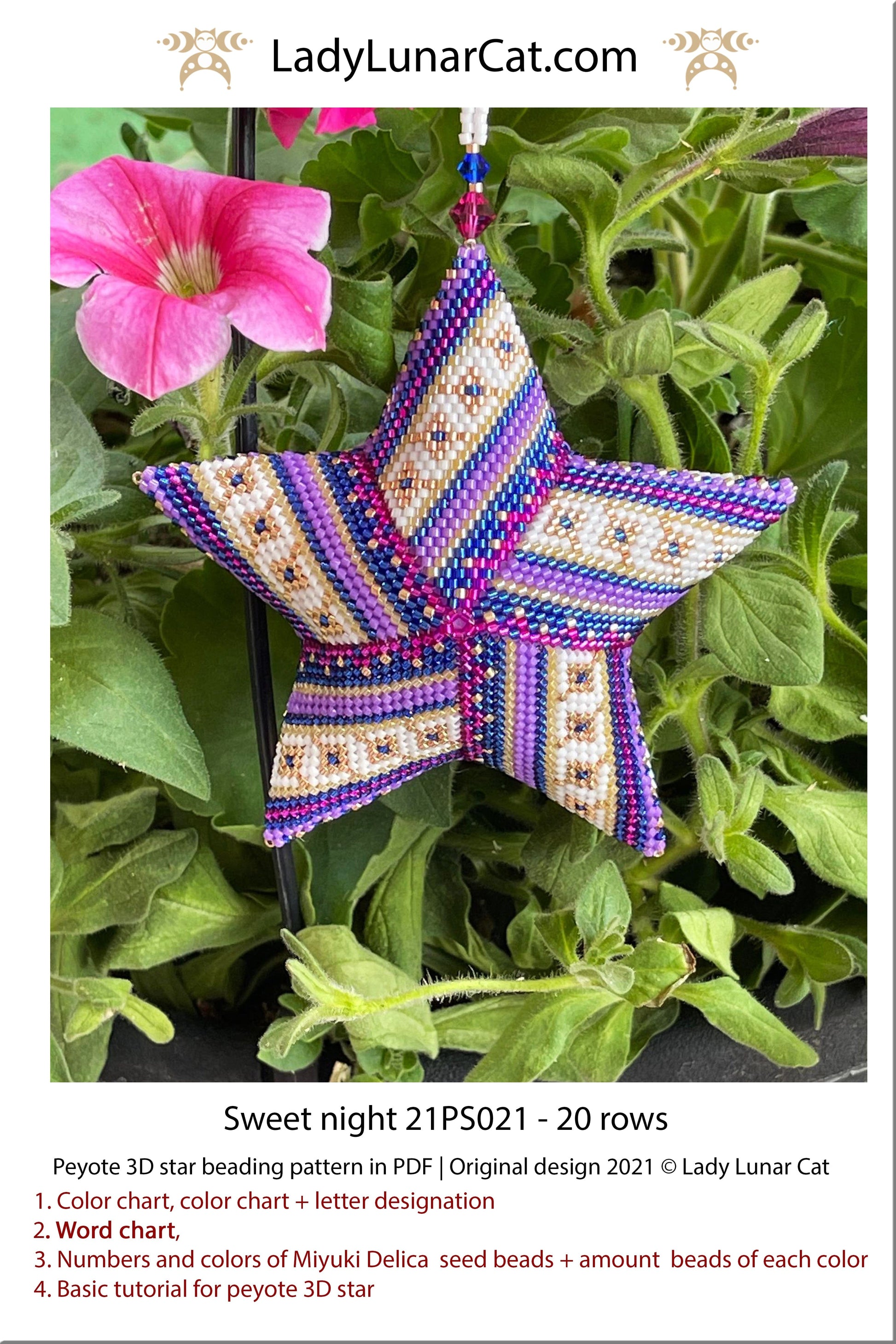 Beaded star pattern for beading- Sweet night 21PS021 20 rows LadyLunarCat