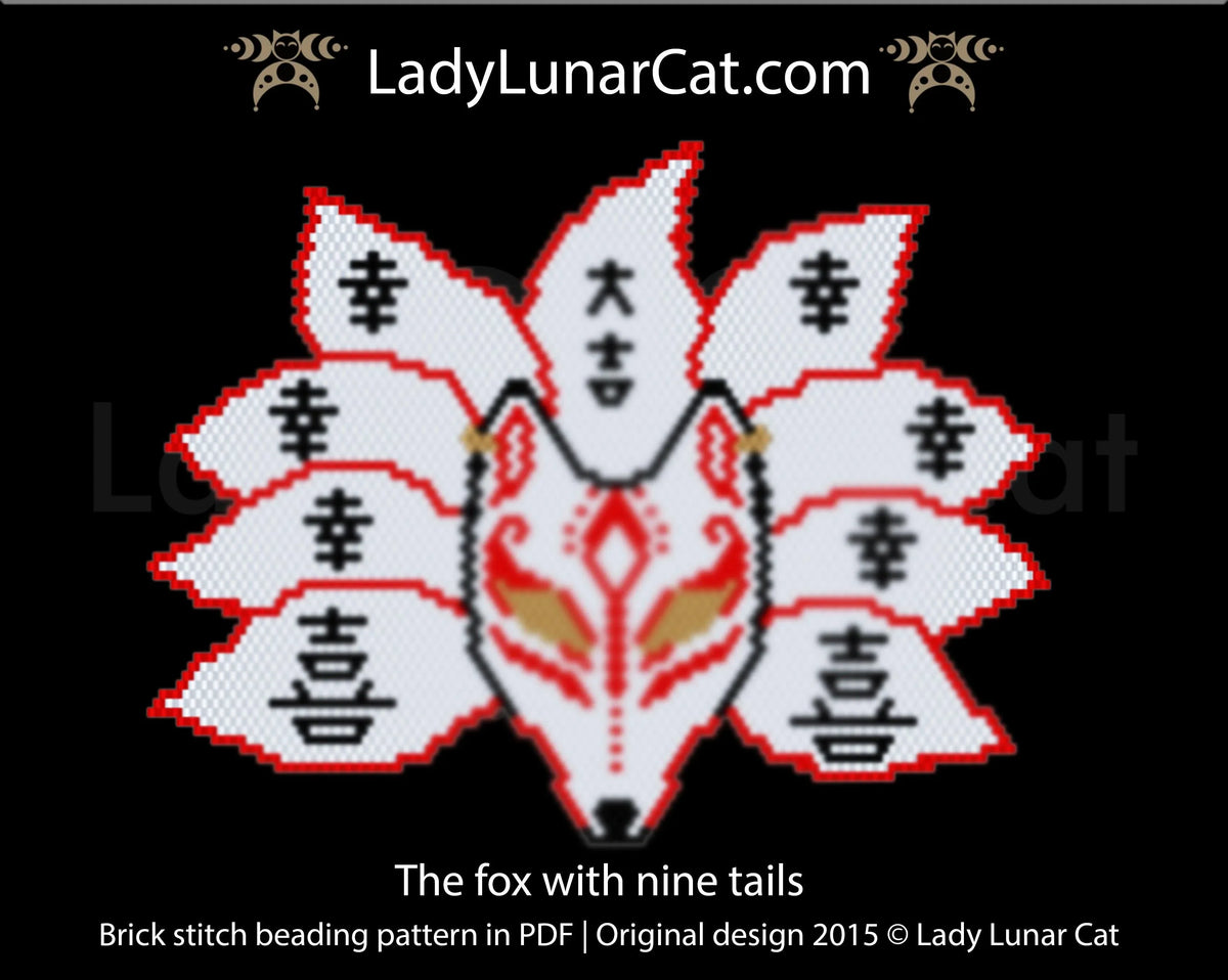 Kitsune beaded fox detail - nine tails brick stitch close up LadyLunarCat