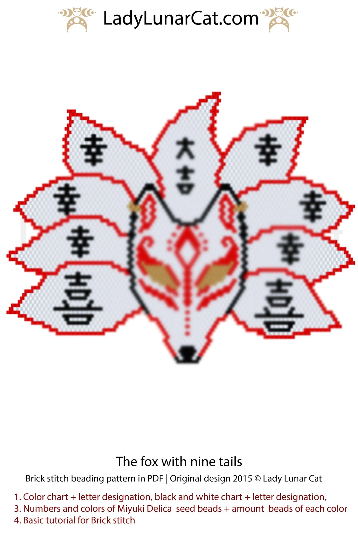 Kitsune nine-tailed fox pattern preview - full design layout instant download LadyLunarCat