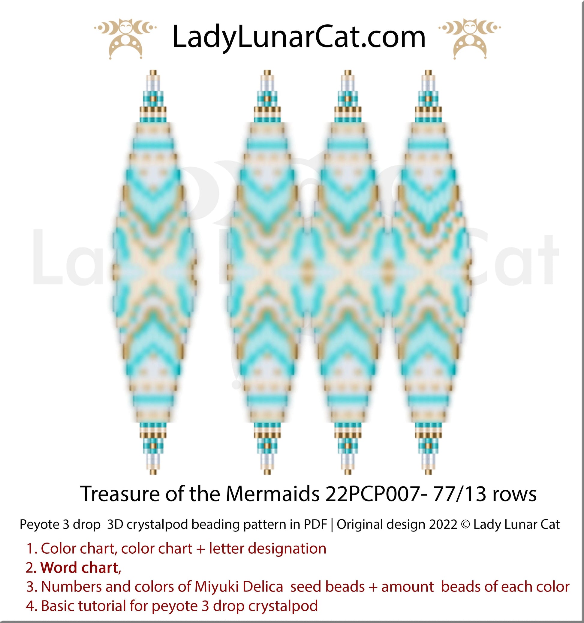 3drop pod pattern or crystalpod pattern for beading Treasure of the Mermaids 22PCP007 LadyLunarCat