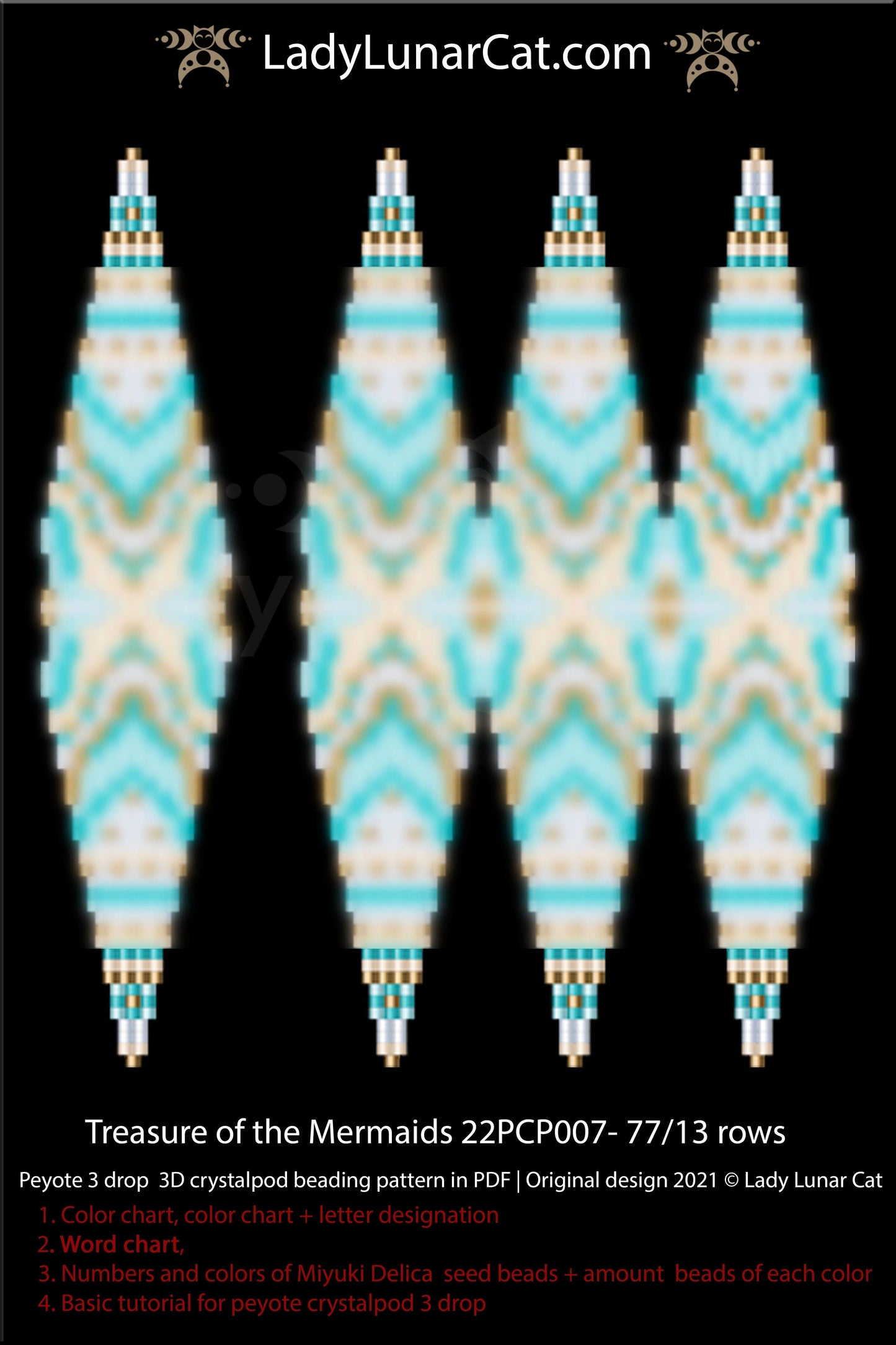 3drop pod pattern or crystalpod pattern for beading Treasure of the Mermaids 22PCP007 LadyLunarCat