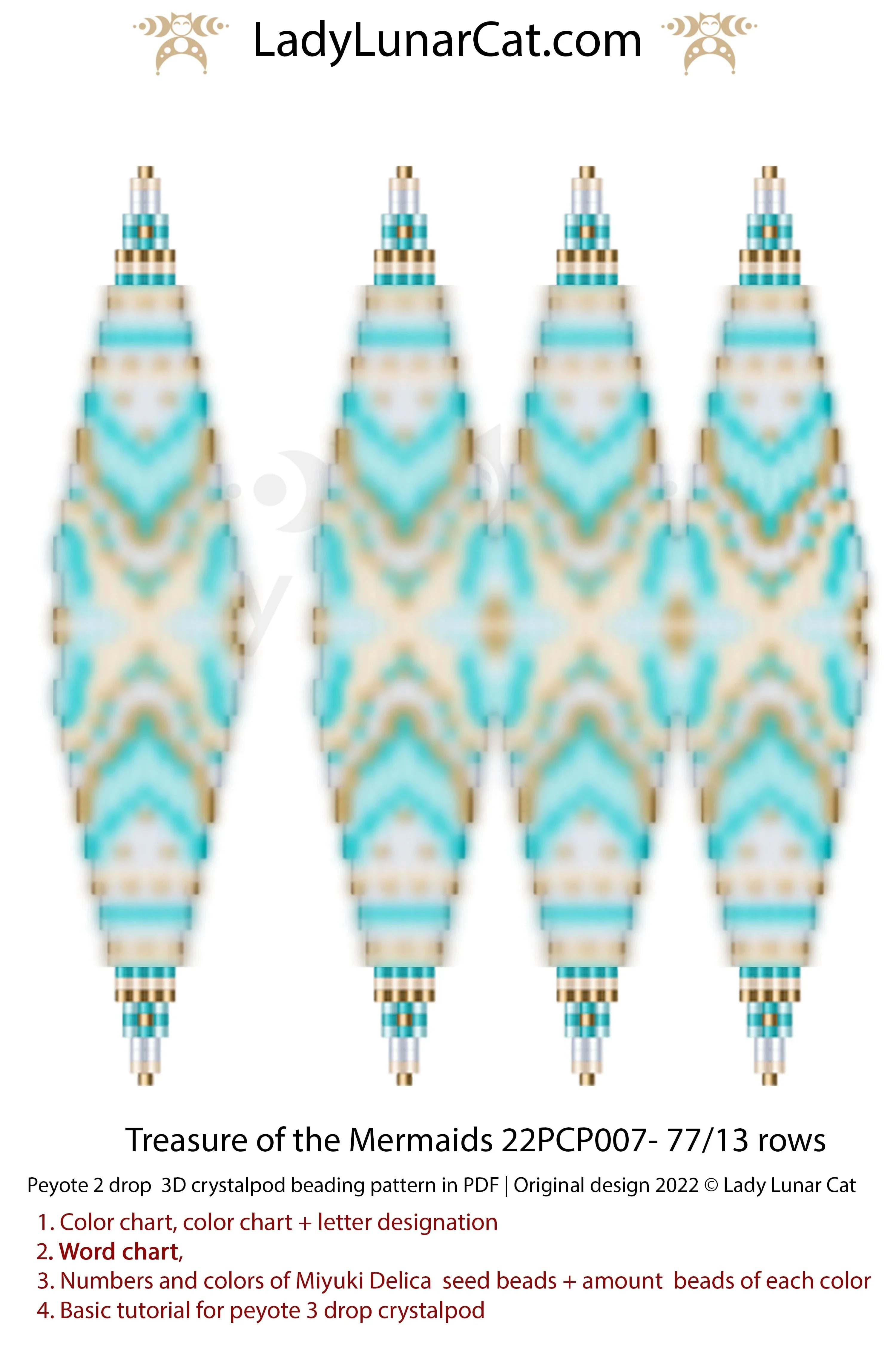 Treasure of the Mermaids pattern chart - word chart bead legend 5 pages PDF LadyLunarCat