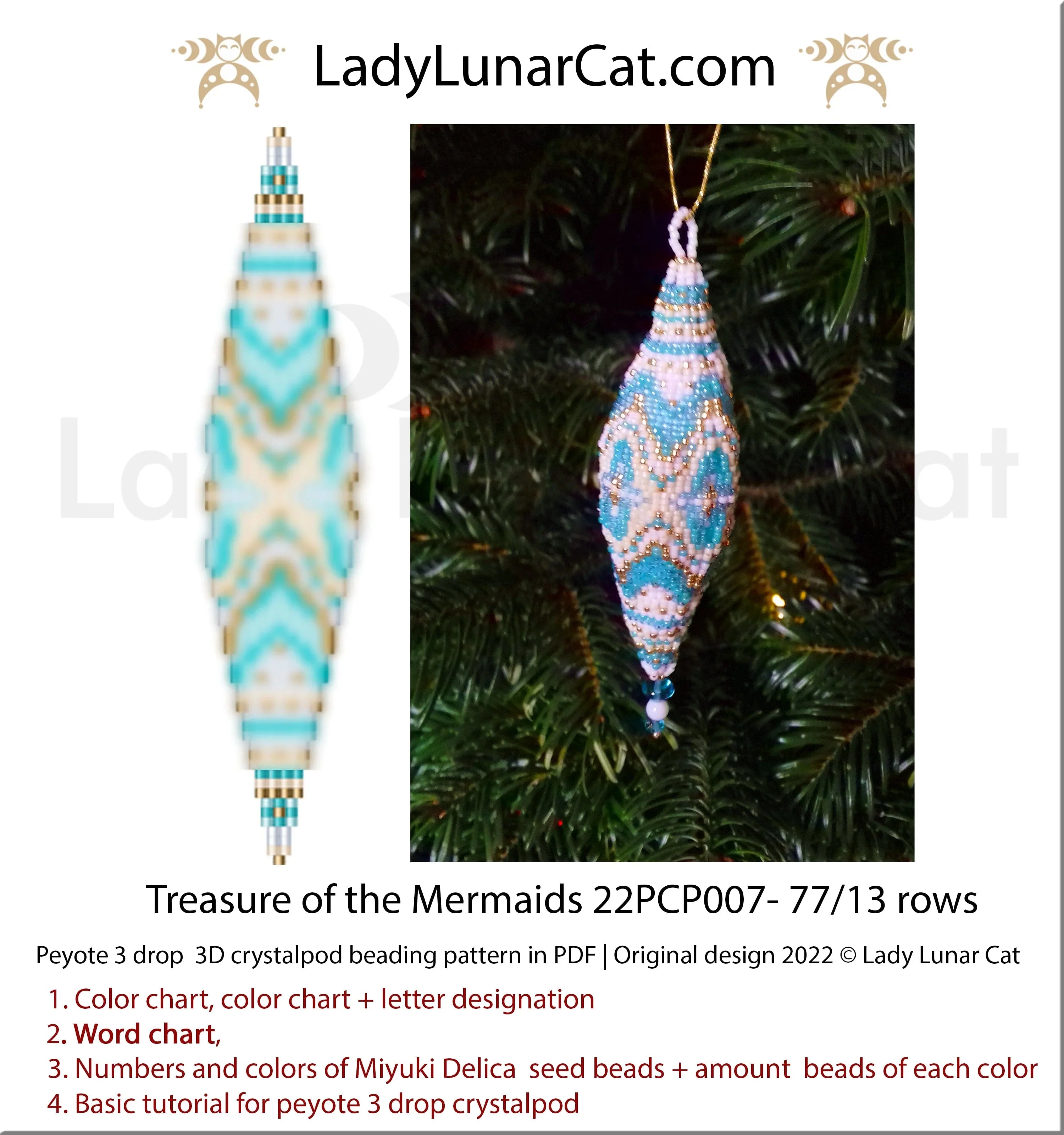 Treasure of the Mermaids peyote 3-drop crystalpod - 77 beads 5 colors 19 cm PDF LadyLunarCat