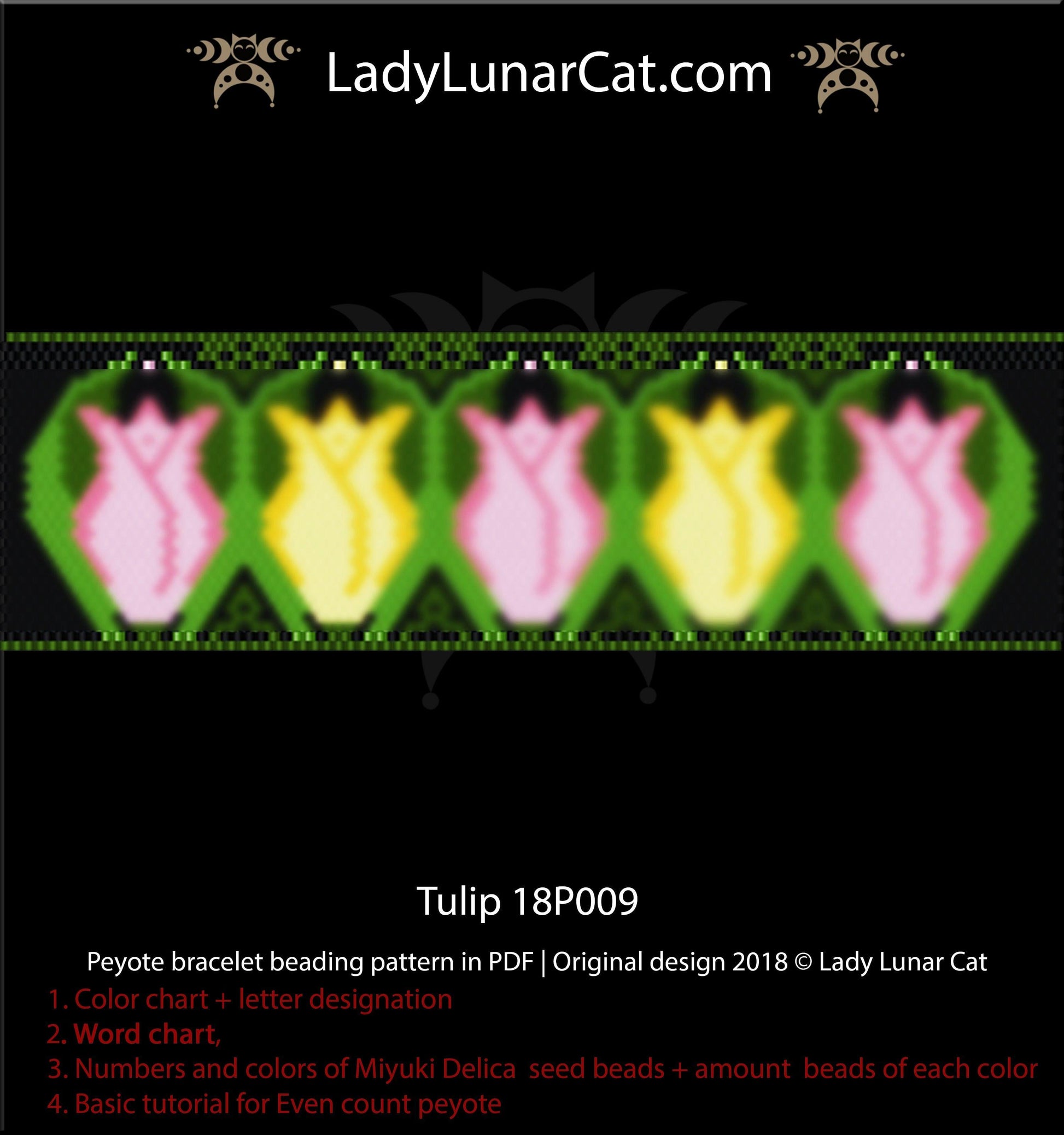 Even count peyote bracelet pattern Tulip 18P009 LadyLunarCat