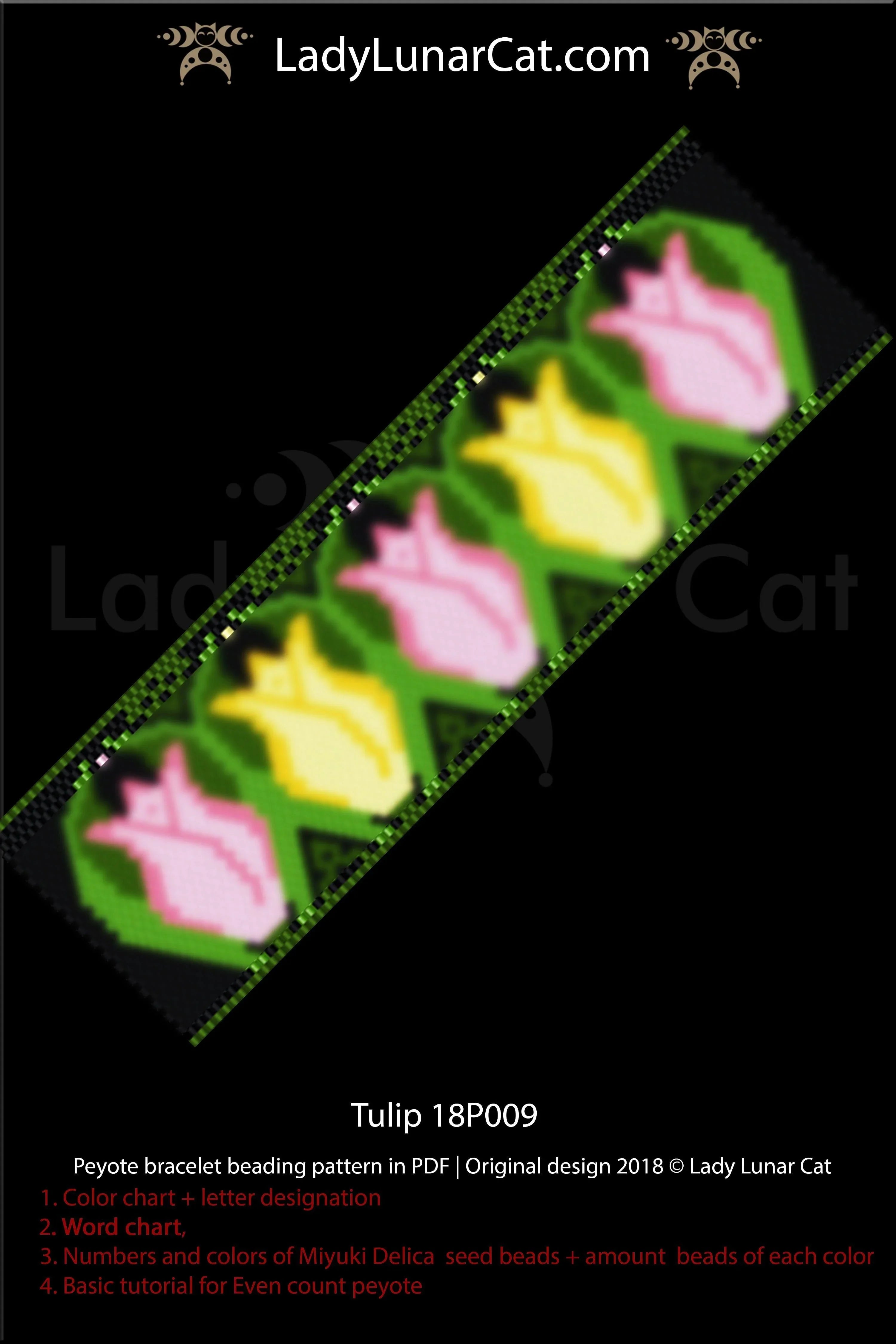 Tulip beaded bracelet full view - bold floral Miyuki Delica 11/0 spring LadyLunarCat