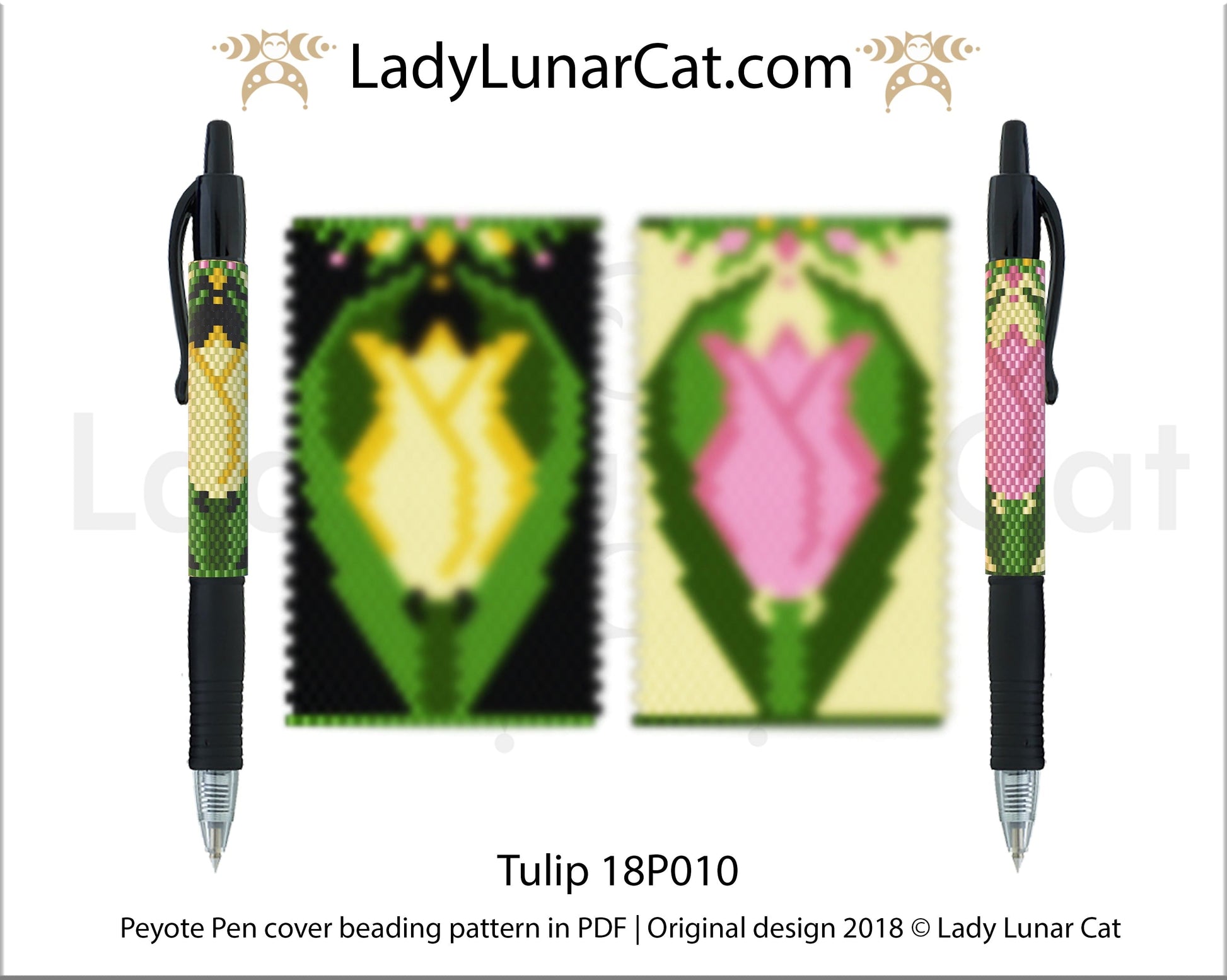 Peyote pen cover pattern for beading Tulip 18P010 LadyLunarCat