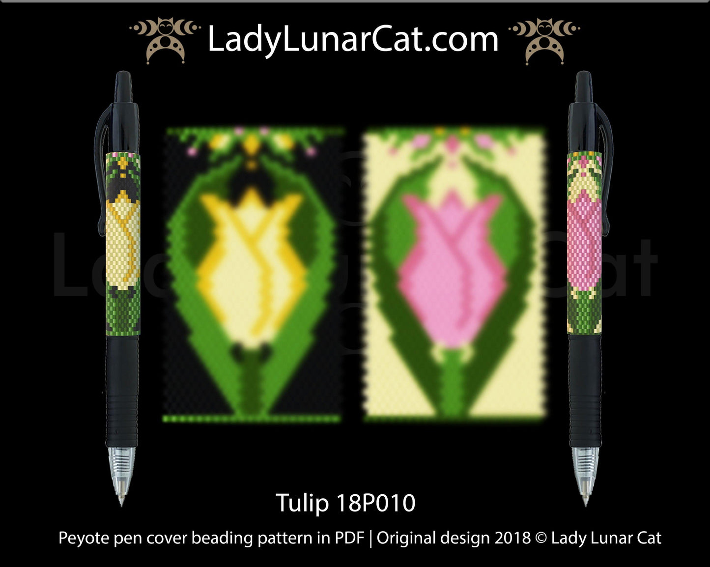 Peyote pen cover pattern for beading Tulip 18P010 LadyLunarCat