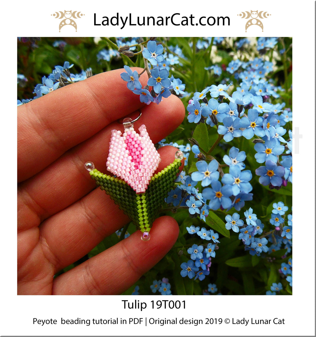 Beading tutorial for Peyote stitch  Tulip flower 19T001 LadyLunarCat