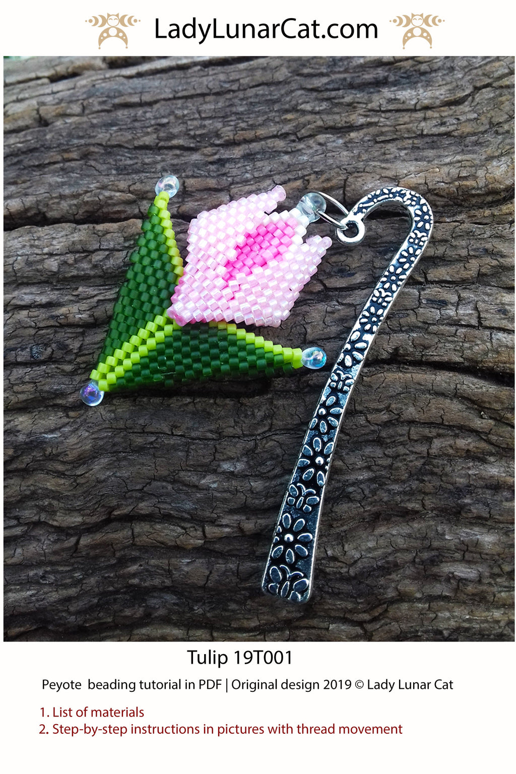 Beading tutorial for Peyote stitch  Tulip flower 19T001 LadyLunarCat